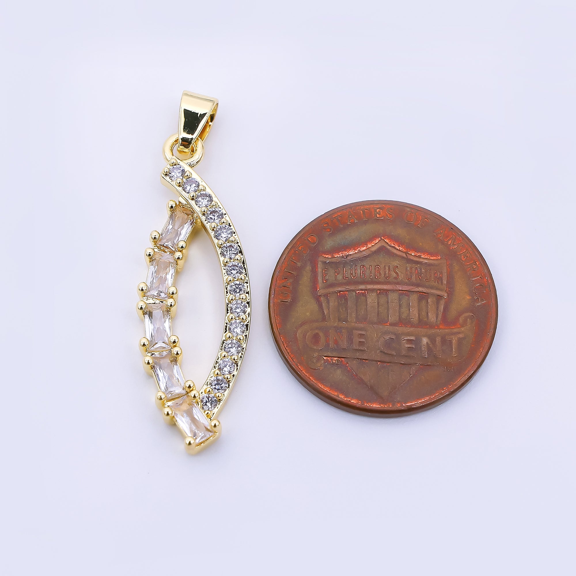 24K Gold Filled 13mm Baguette & Micro Paved CZ Intwined Eye-Shaped Pendant | AH-539