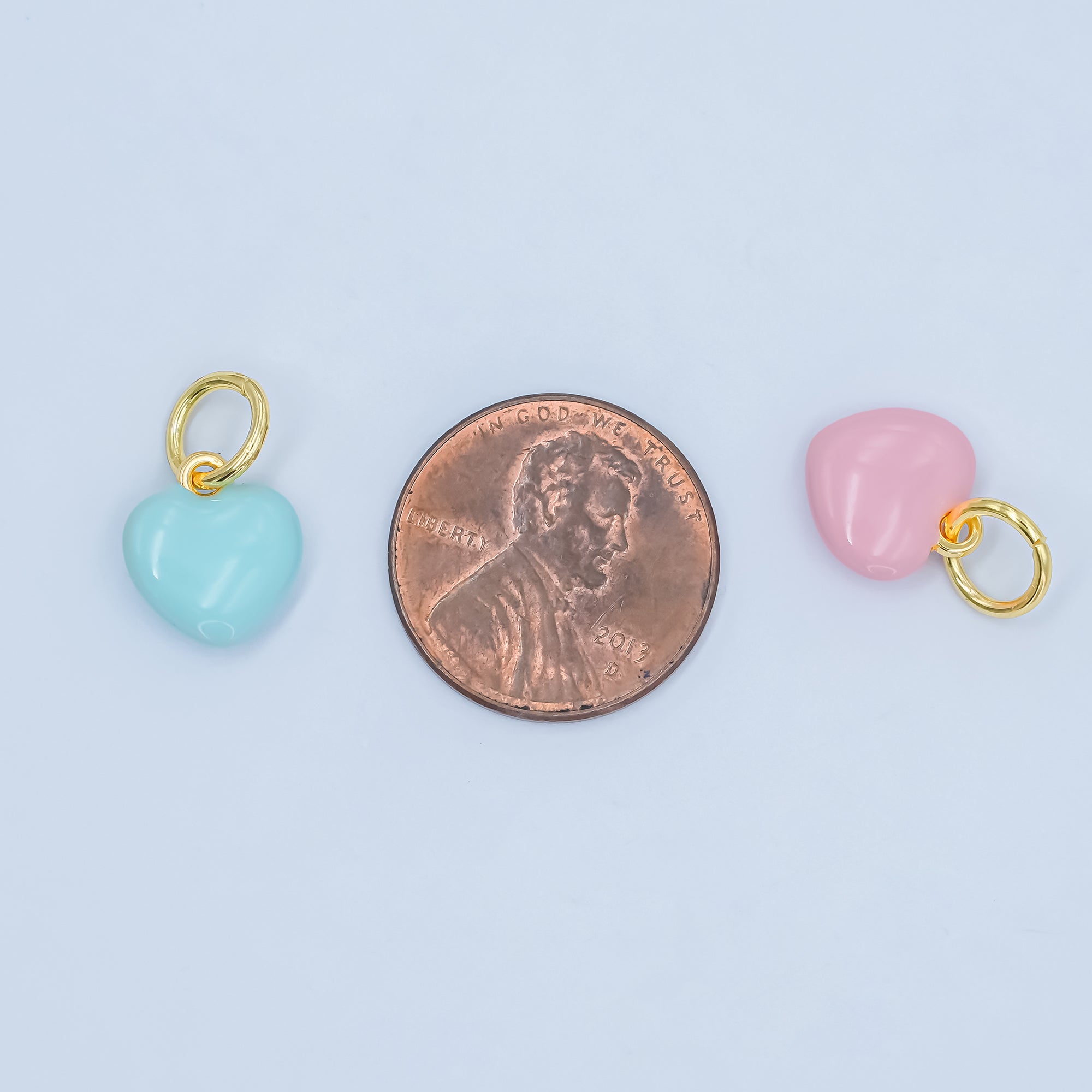 24K Gold Filled Blue, Pink Enamel Heart Chubby Multidimensional Charm | N079