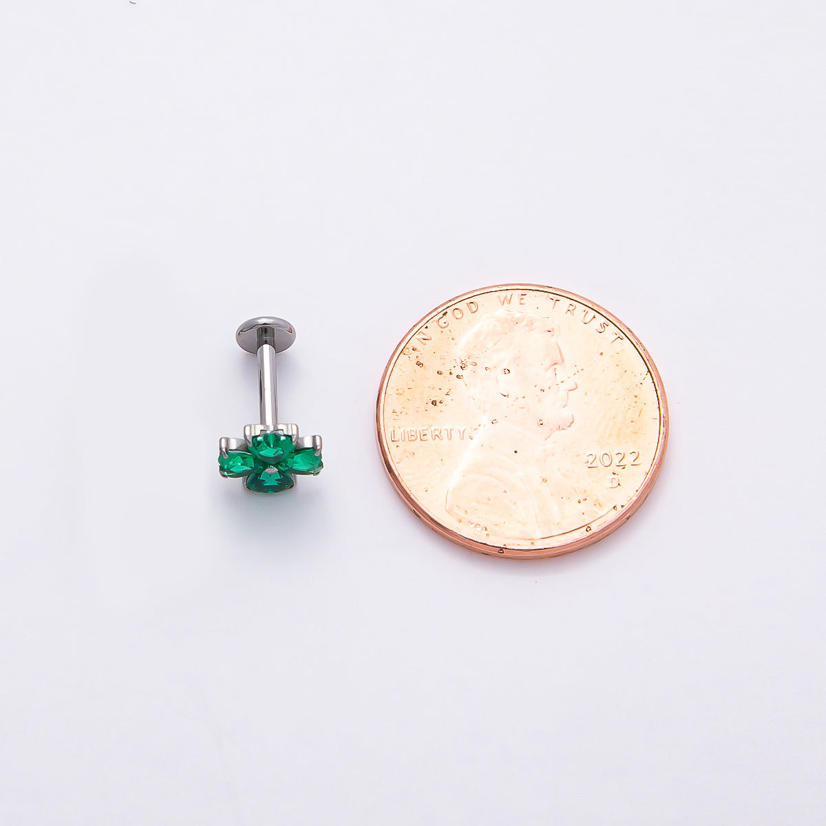 Titanium 7mm Green CZ Flower Cartilage Piercing Flat Back Stud in Gold & Silver | Findings-00389 Findings-00340