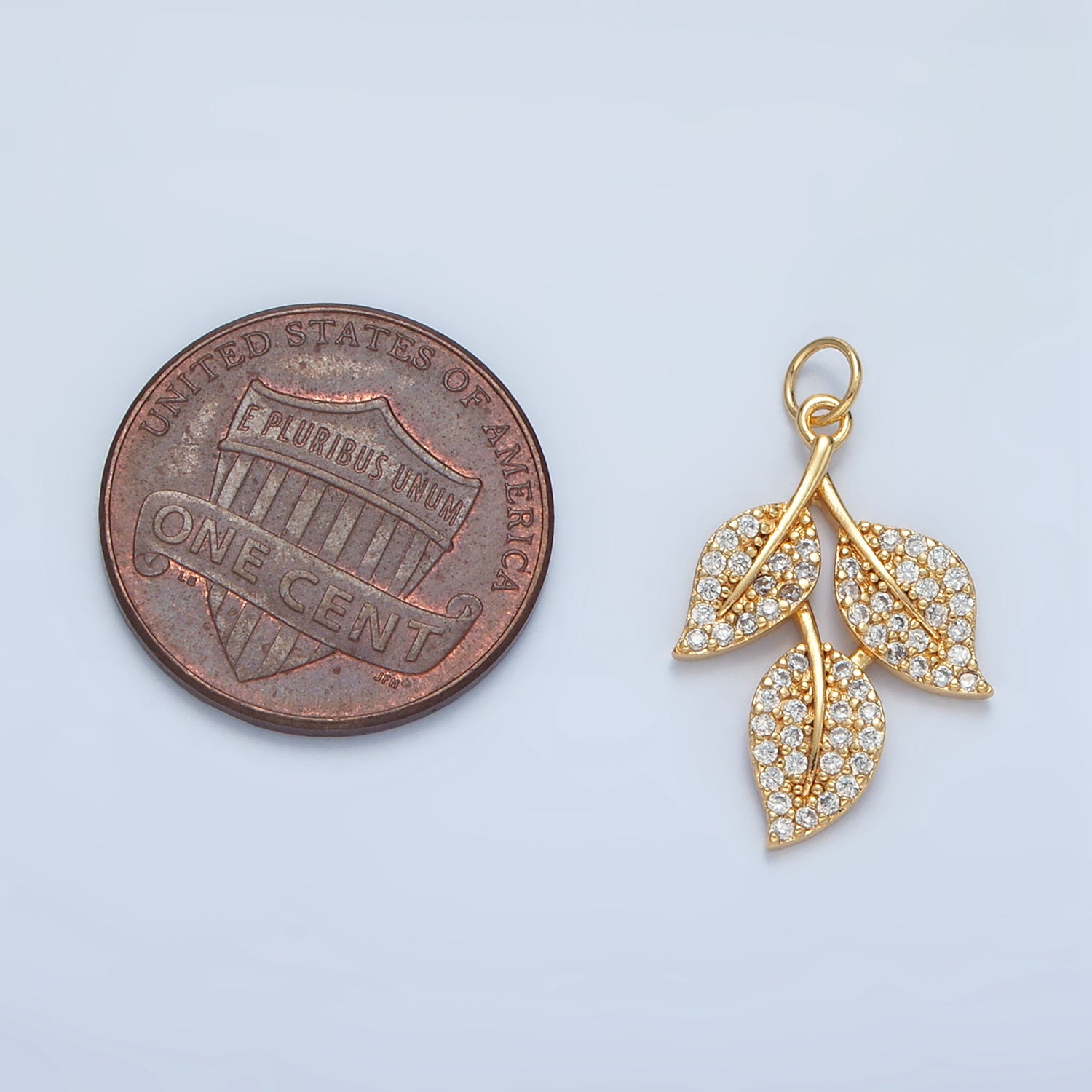 24K Gold Filled Micro Paved CZ Triple Leaf Plant Charm | W277