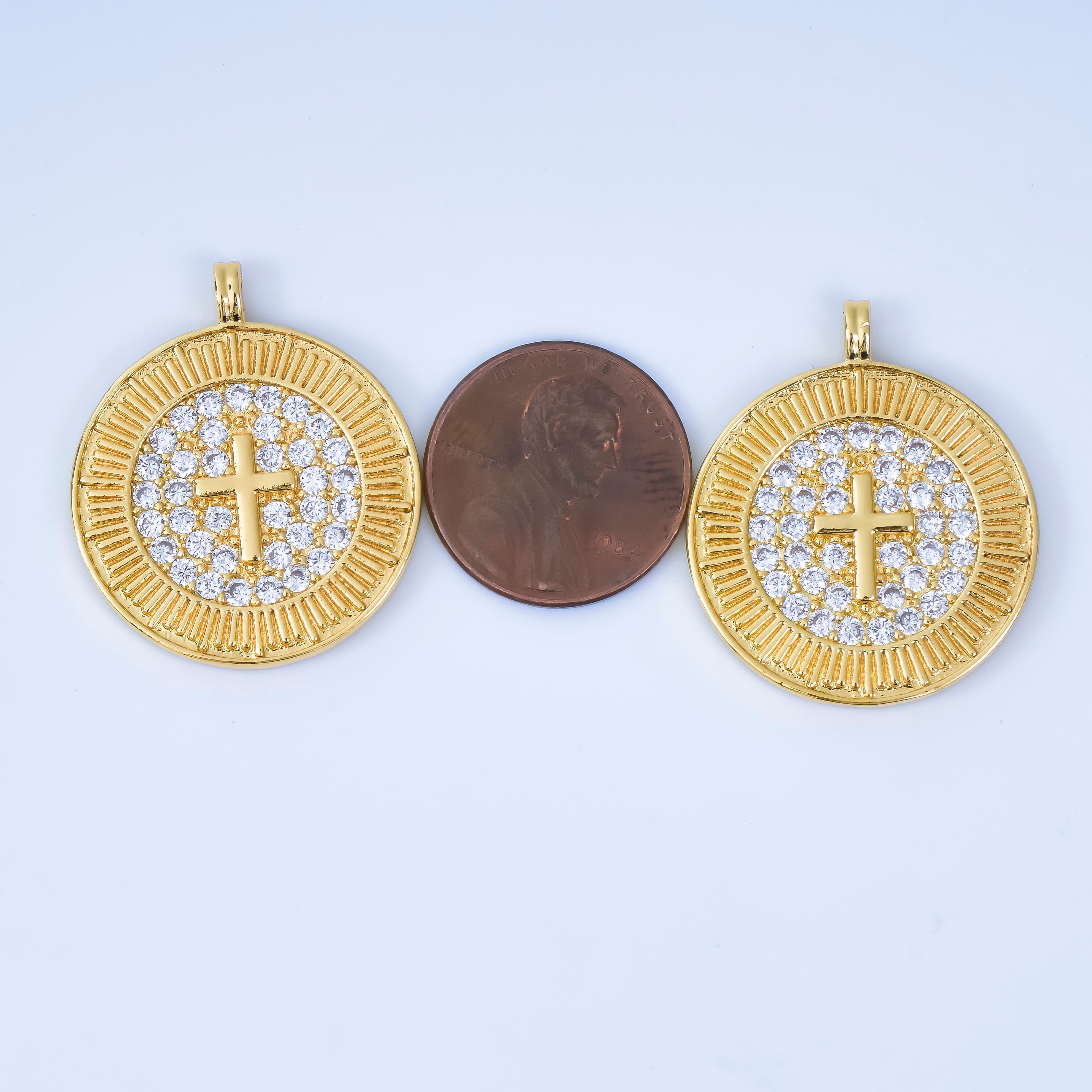 24K Gold Filled 29mm Micro Paved CZ The Messiah Cross Medallion Pendant | AA-1606