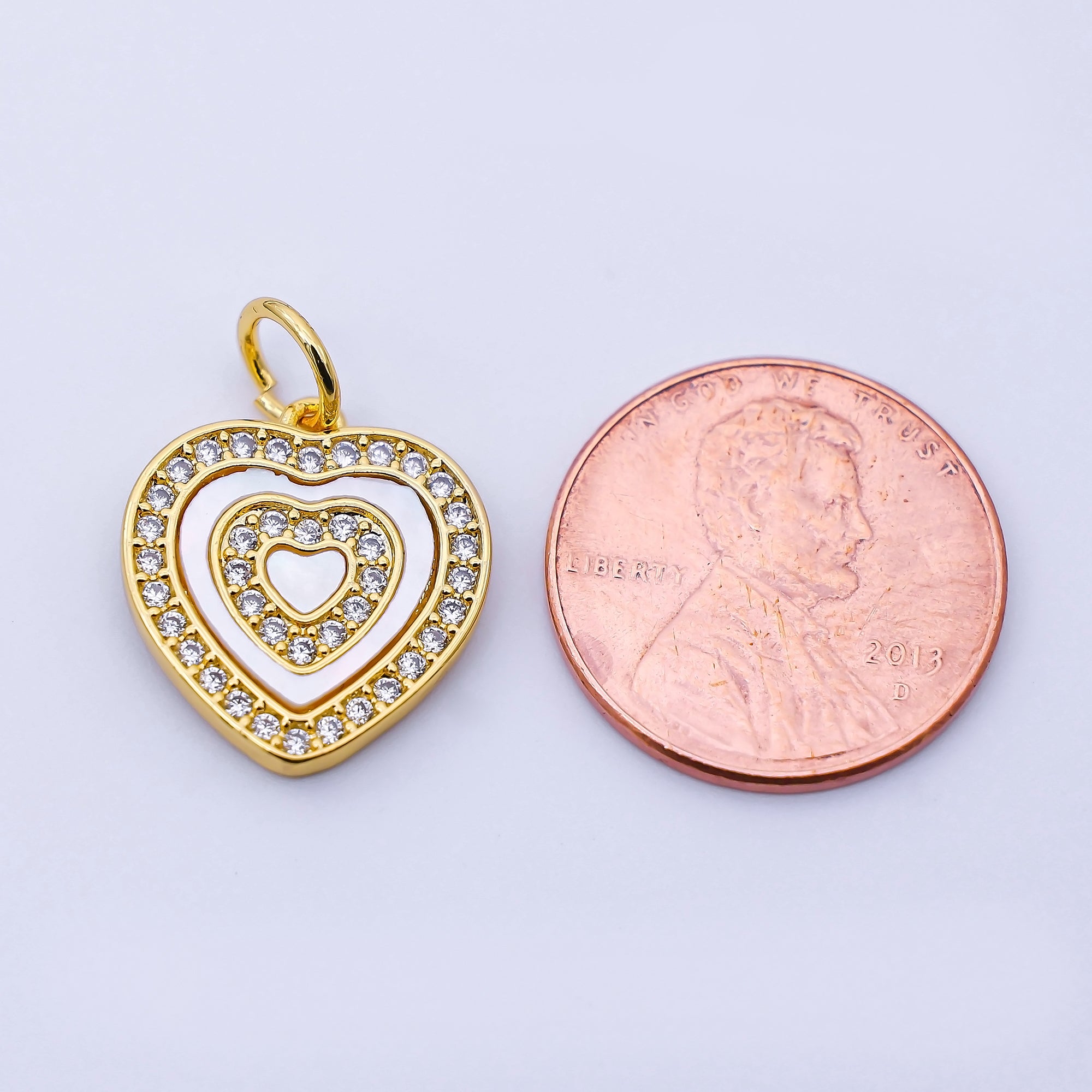 24K Gold Filled 16mm Shell Pearl Micro Paved CZ Heart Charm | C969