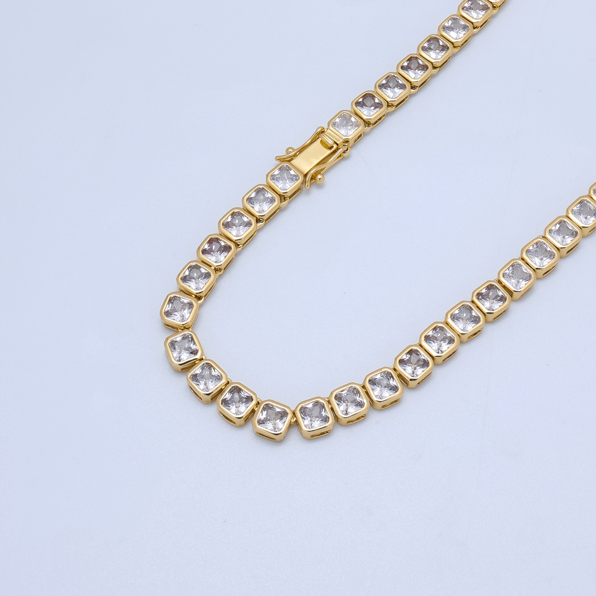 24K Gold Filled 5.3mm Square CZ Tennis Chain 16 Inch Necklace | WA-2753
