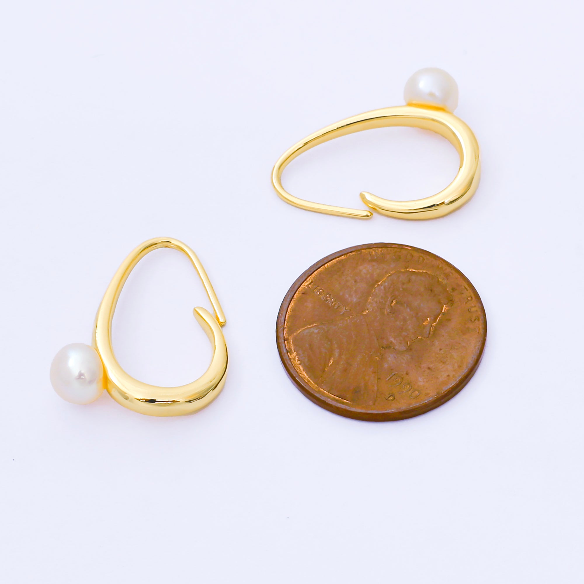 24K Gold Filled 20mm Shell Pearl Signet Lines Hoop Earrings | AB1600