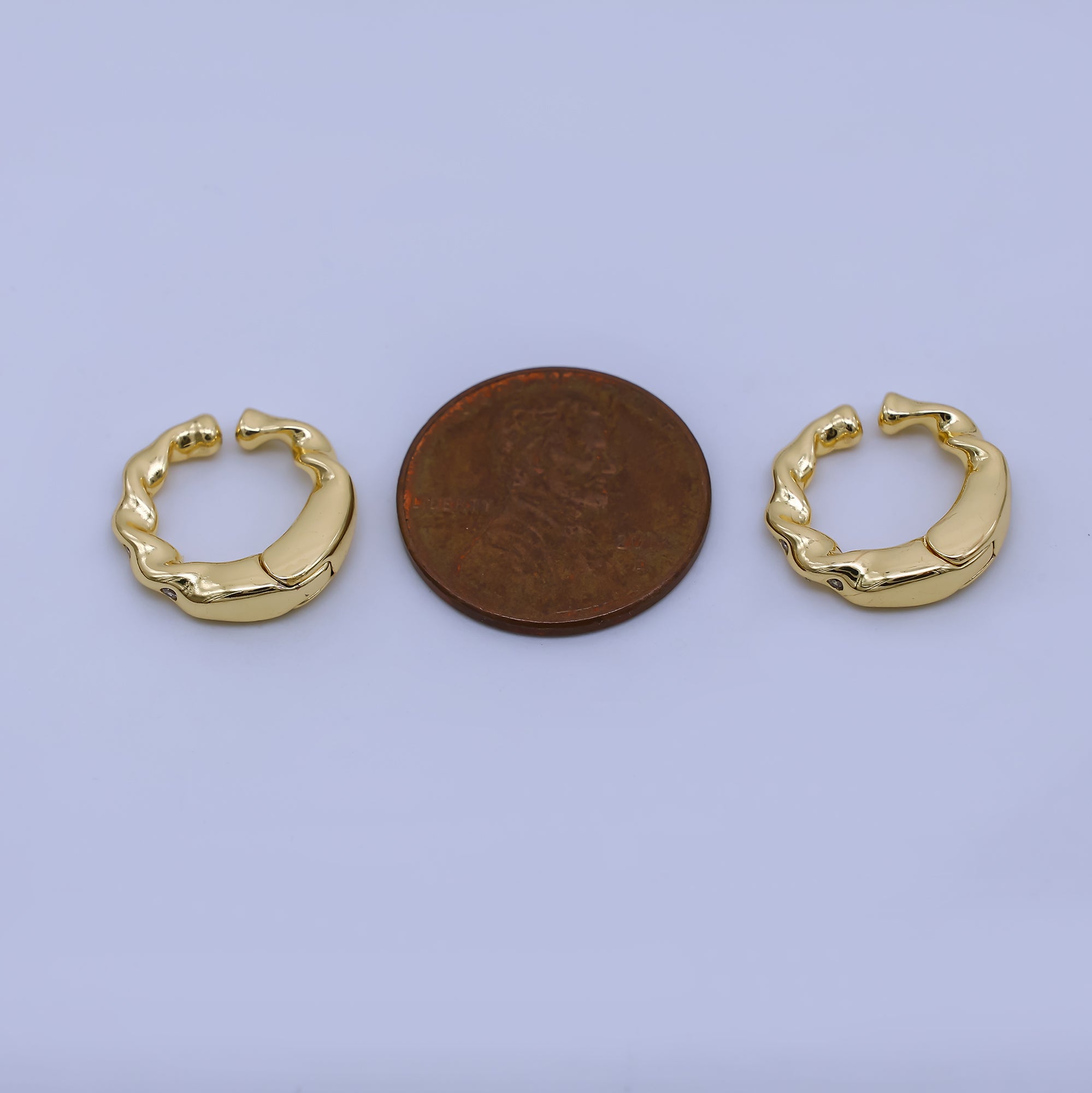 24K Gold Filled 14.5mm Molten Gold Hoop Earrings Modern Design | AI188