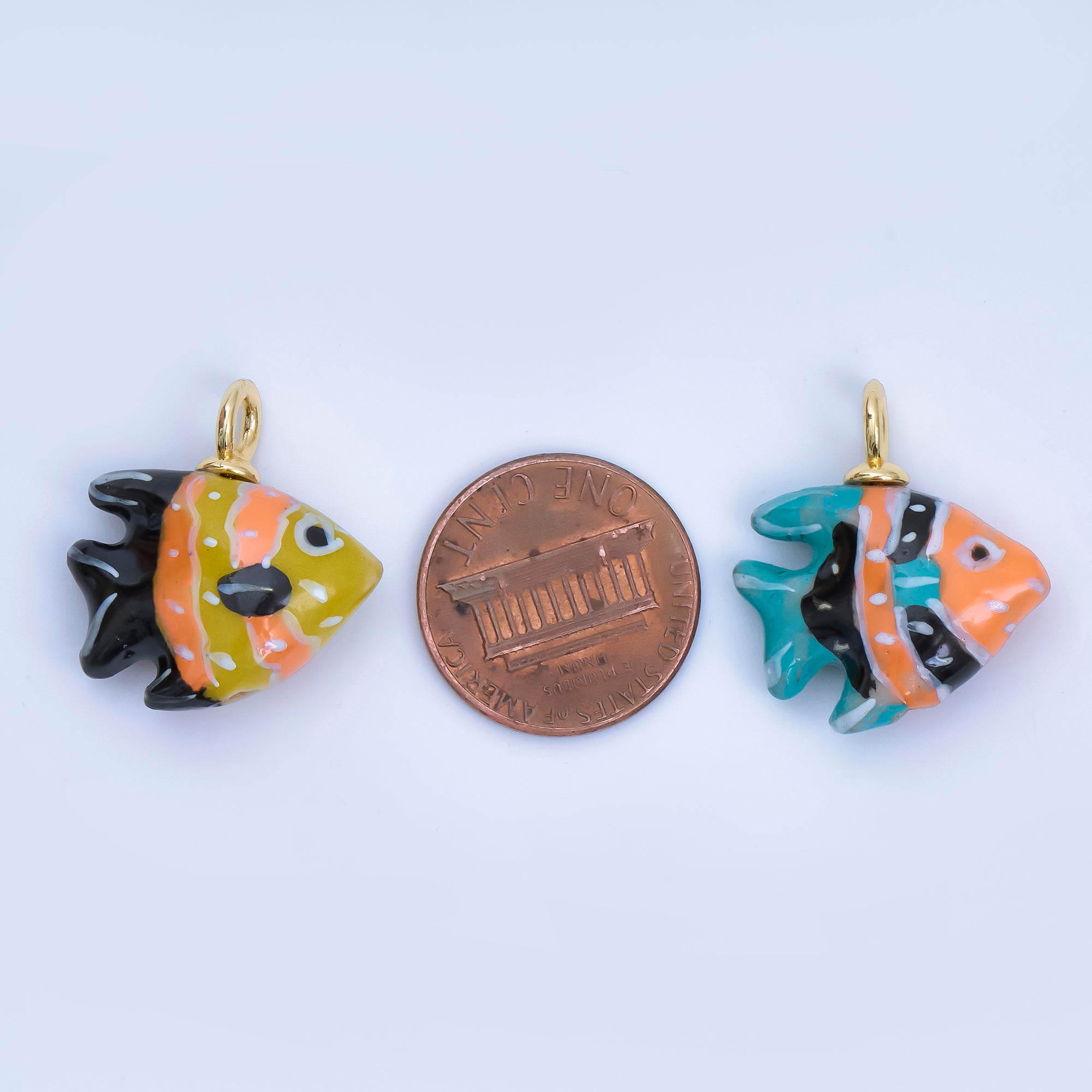 24K Gold Filled 24mm Yellow, Blue Ceramic Aquarium Fish Charm | AF1259 - AF1260