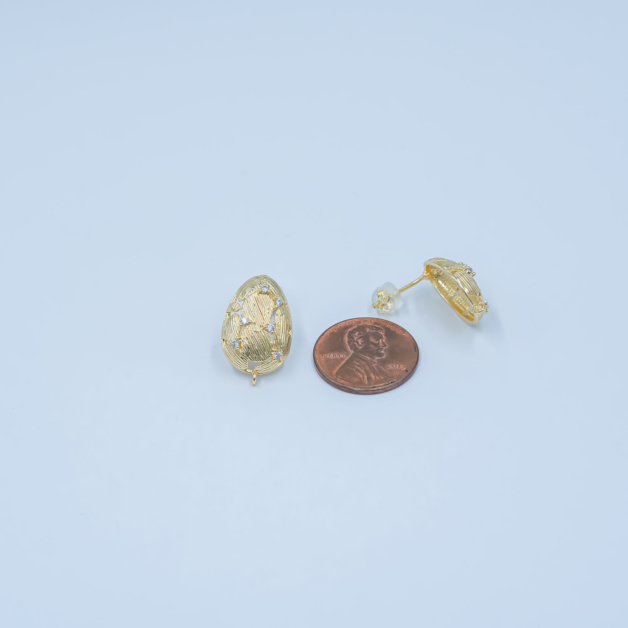 24K Gold Filled CZ Geometric Lined Teardrop Drop Stud Earring Findings | Z1129