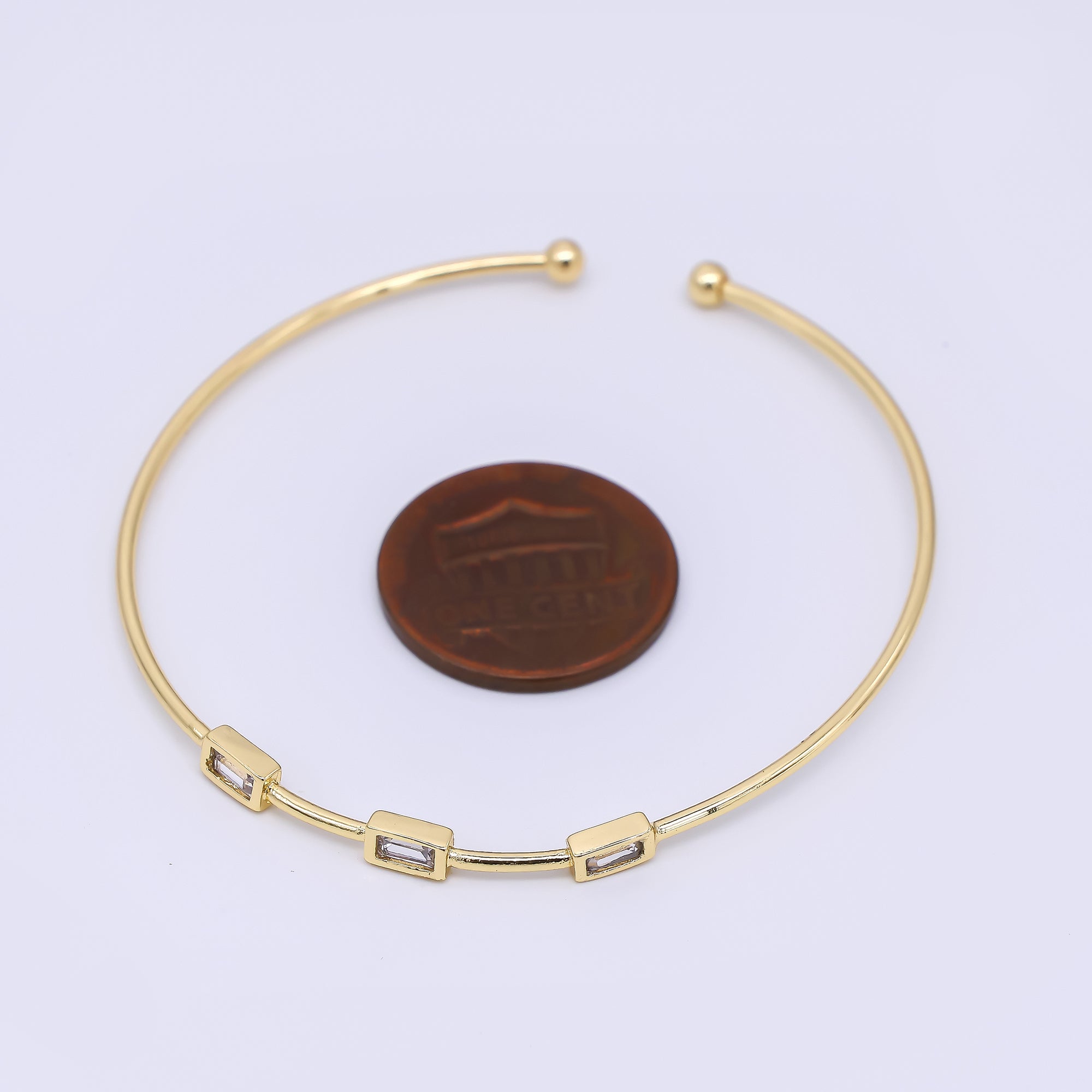 24K Gold Filled Triple Rectangular CZ Open Bangle Cuff Bracelet | WA-3328