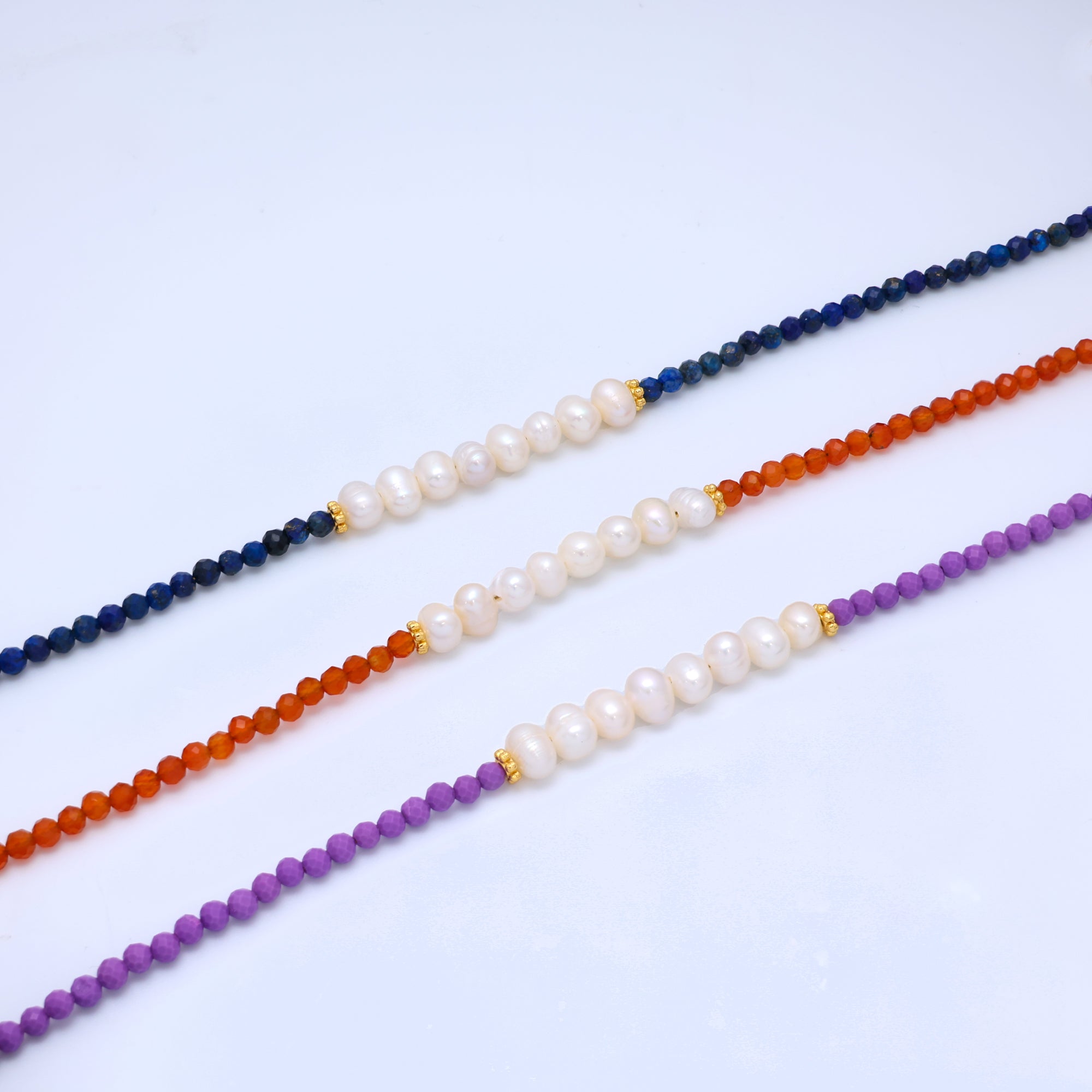 Stainless Steel Freshwater Pearl Lapis Lazuli, Citrine, Amethyst Gemstone 16 Inch Necklace | WA-3040 ~ WA-3042