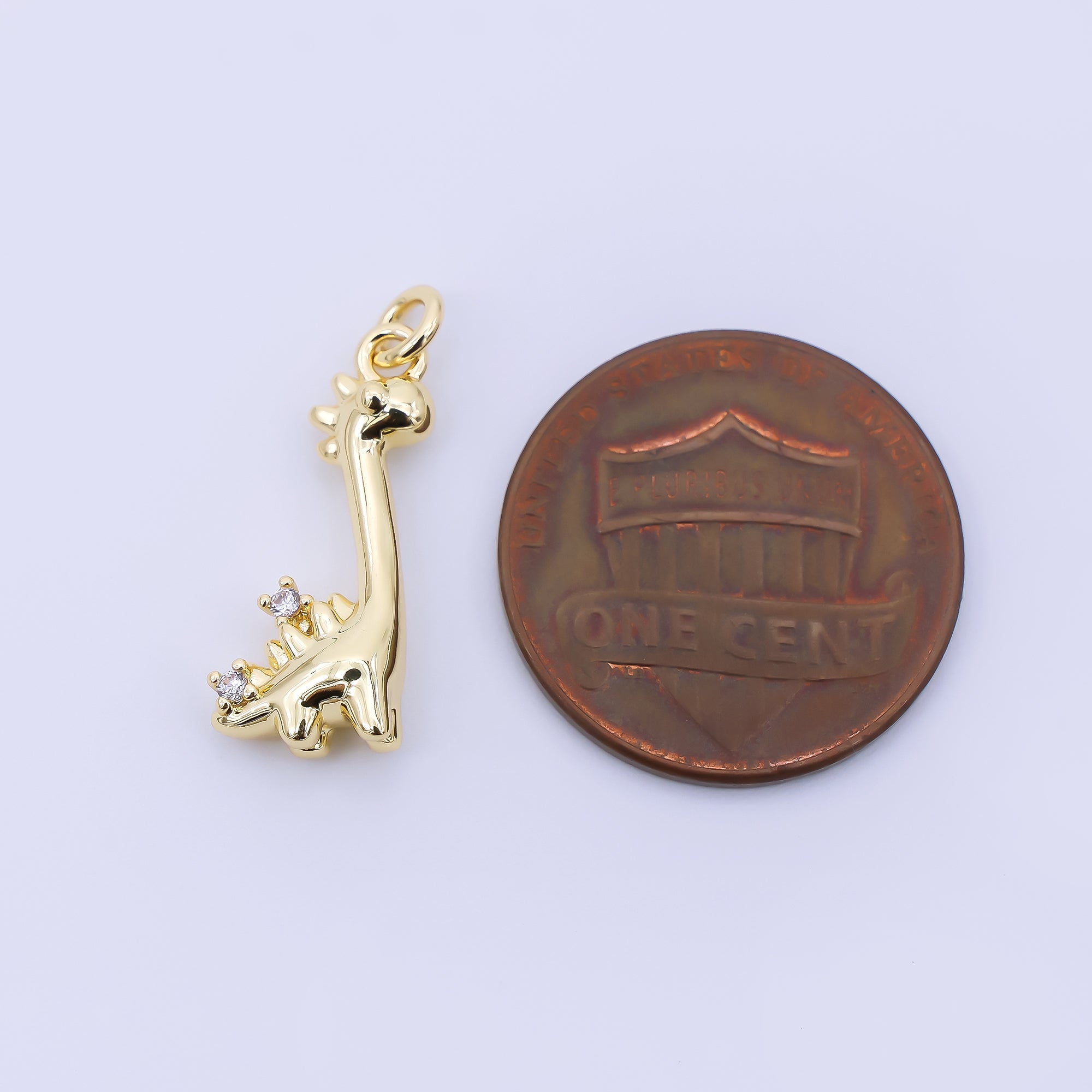 24K Gold Filled 18mm Twin Round CZ Ancient Brontosaurus Dinosaur Charm | AJ396