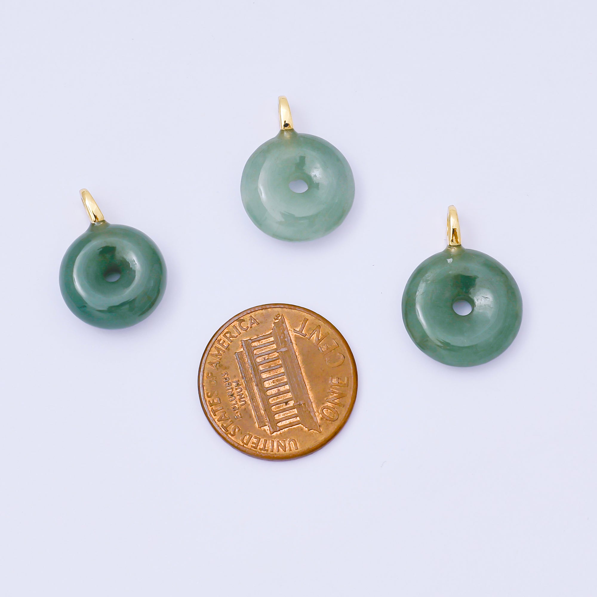 24K Gold Filled 16mm Green Jade Round Donut Charm | M250