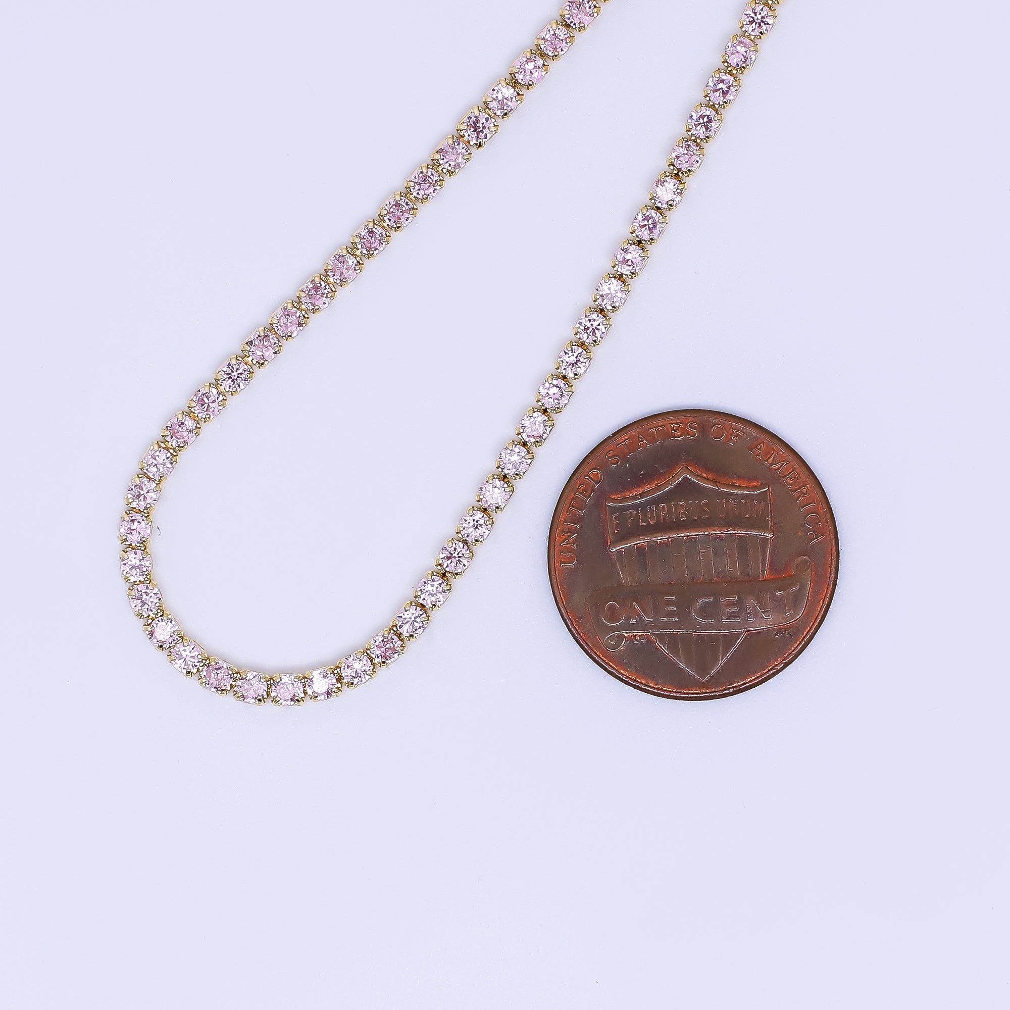 24K Gold Filled 2mm Green, Pink, Blue Clear Classic Tennis Chain 7 Inch Bracelet | WA-1600