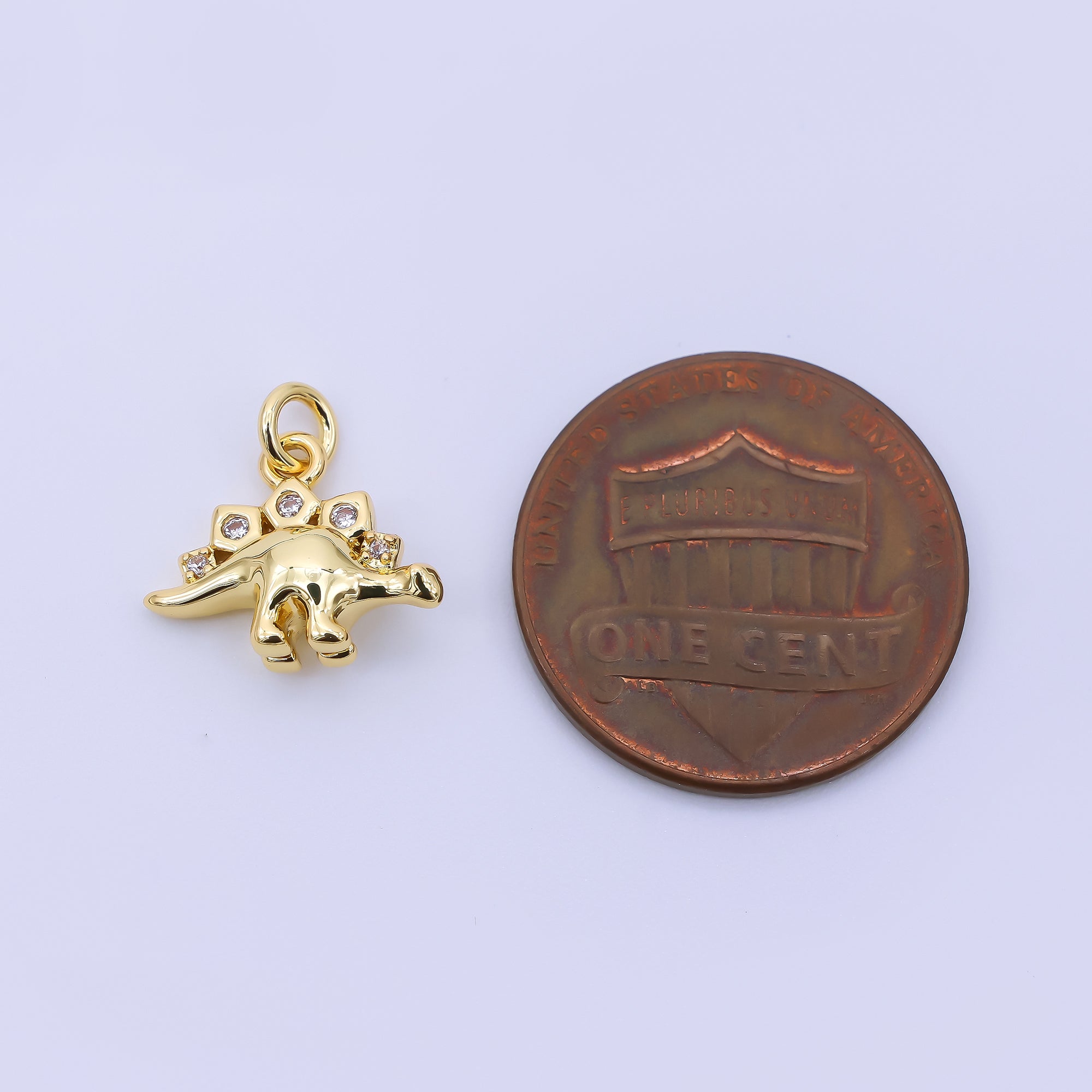 24K Gold Filled 10mm Micro Paved CZ Monstrous Lizard Stegosaurus Dinosaur Charm | AJ397