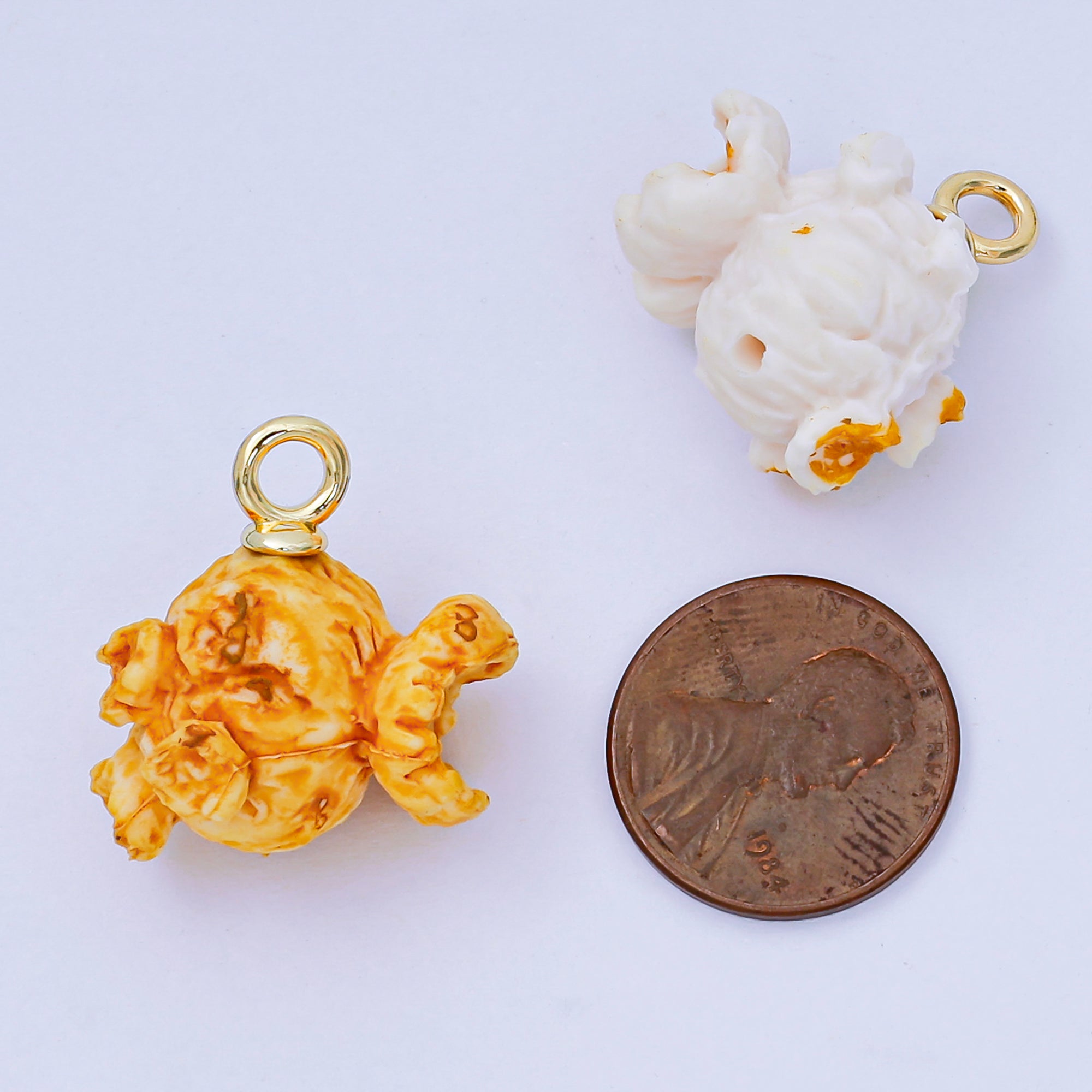 24K Gold Filled 24mm Resin Art 3D Popcorn Snack Movie Charm in Yellow & White | AH-649 AH-650