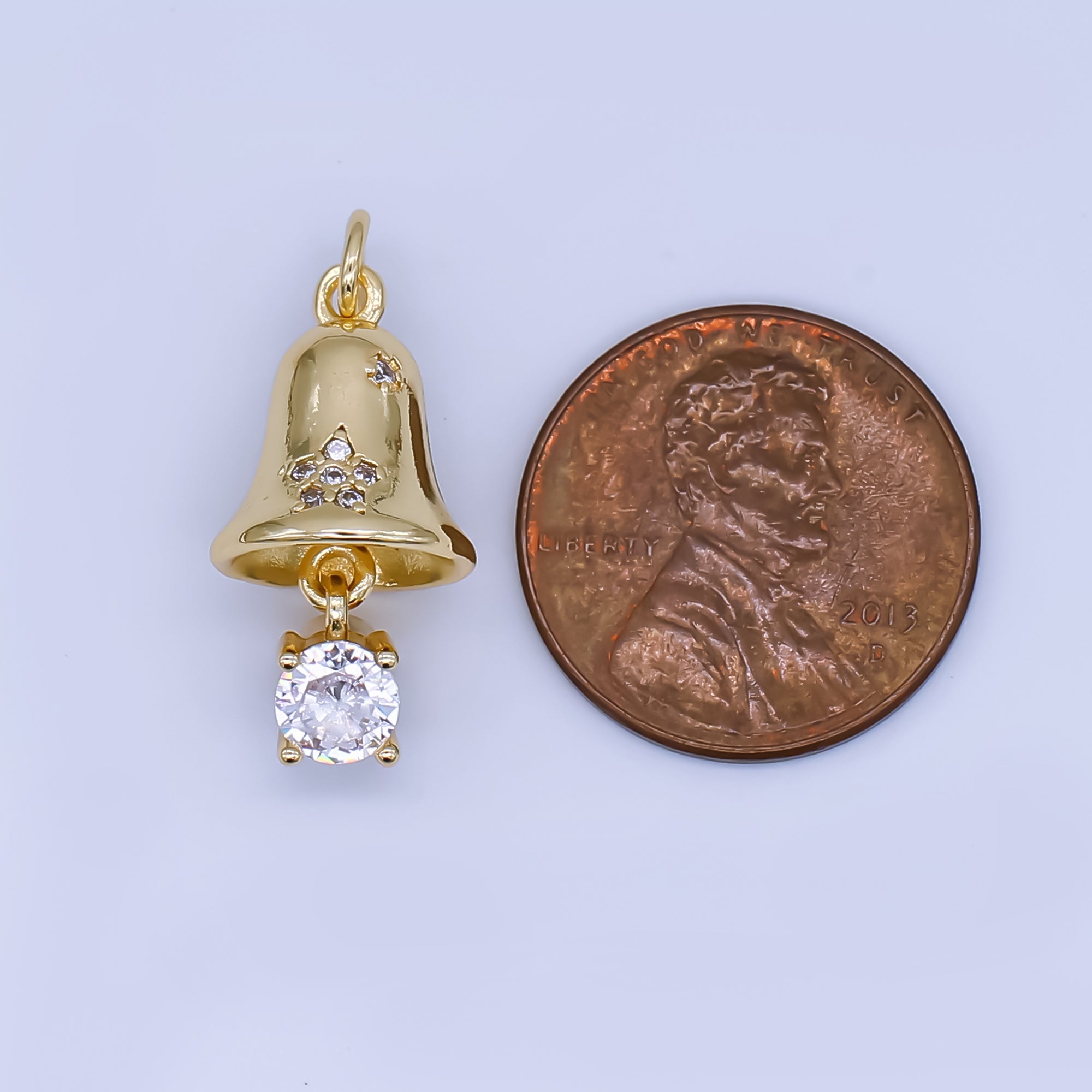 24k Gold Filled Bell with Solitaire CZ Ball Drop Charm | AF1504