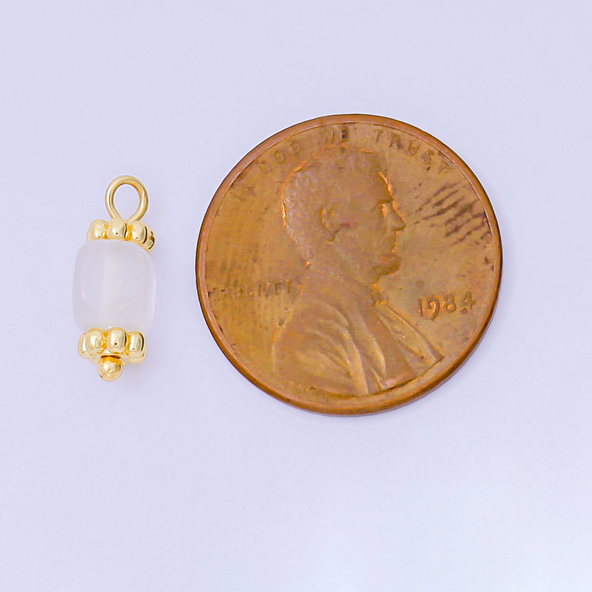 24K Gold Filled 12mm White Acrylic Art Barrel Bead Crown Charm | AH-664