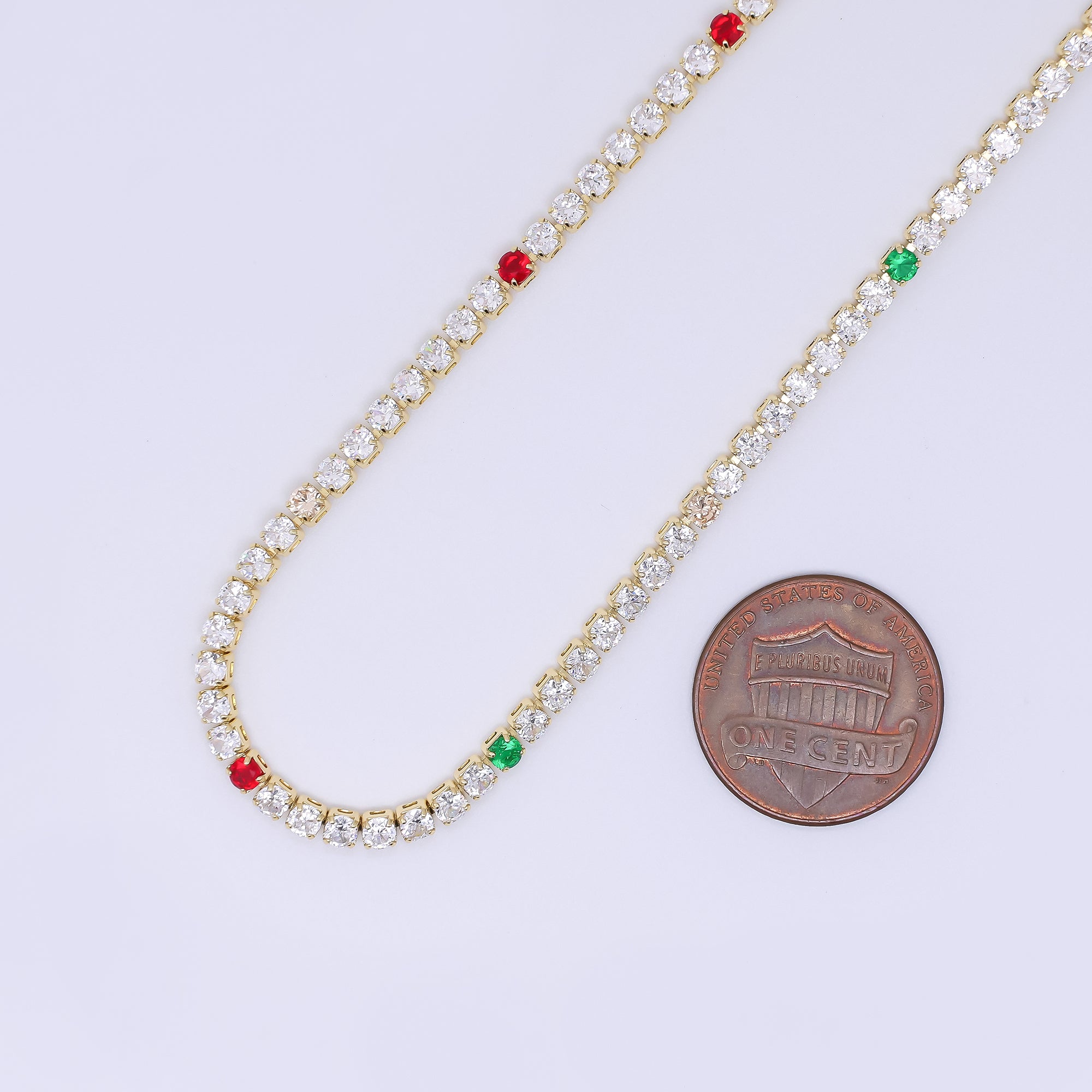Minimalist Multi Color CZ Tennis Gold Filled Necklace 16.5 Inch + Extender | WA-1635