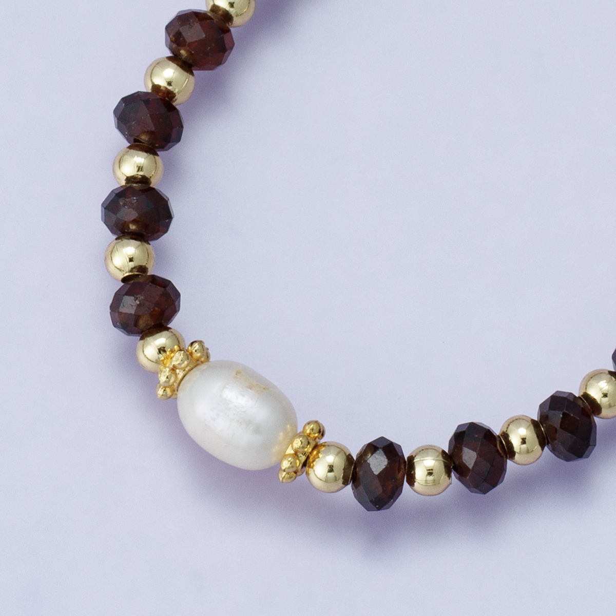 24K Gold Filled Red Multifaceted Gemstone Bead Figaro Chain Half 16 Inch Necklace w. Extender | WA-04207