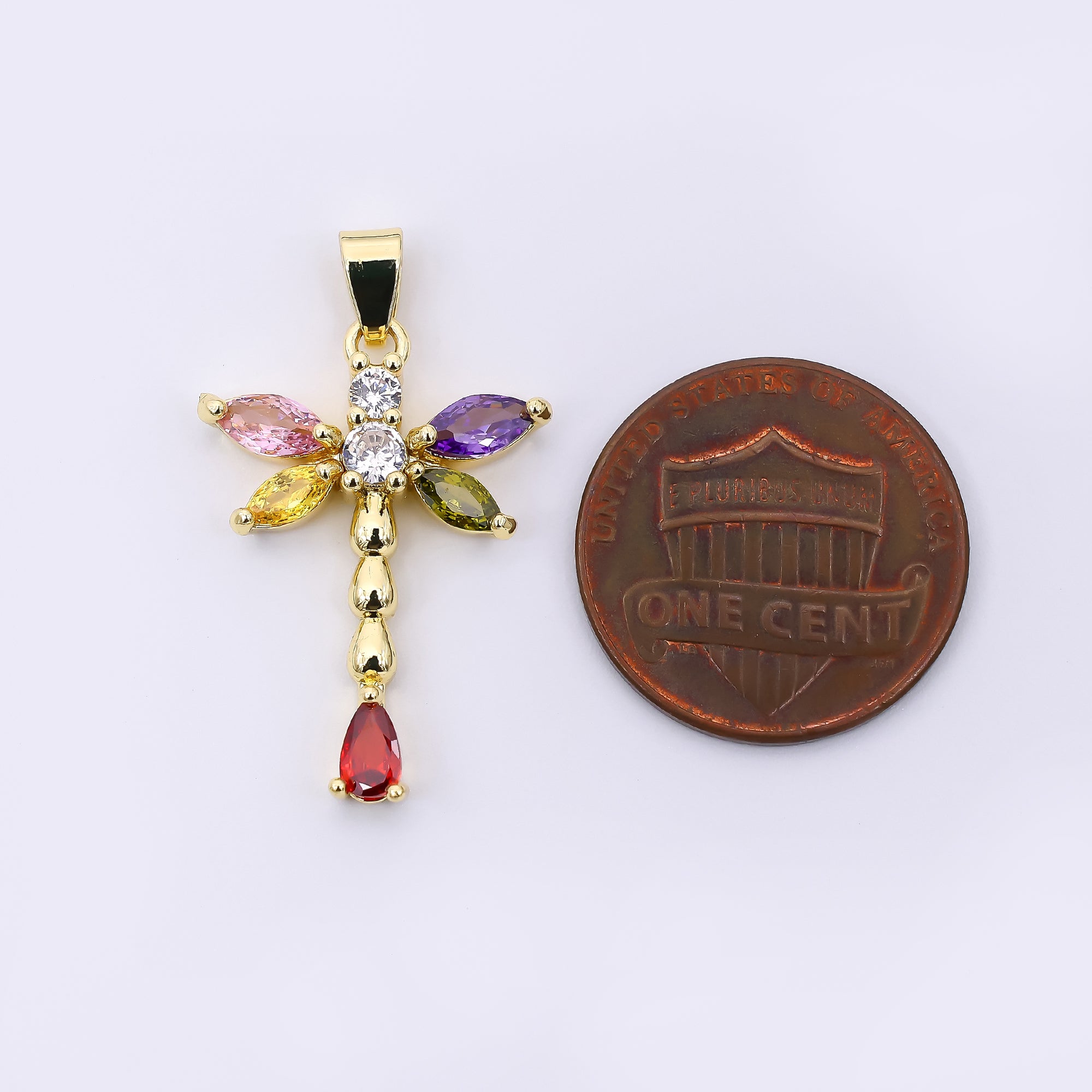 24K Gold Filled 24mm Multicolor CZ Moon Bugs Firefly Pendant | AH-540