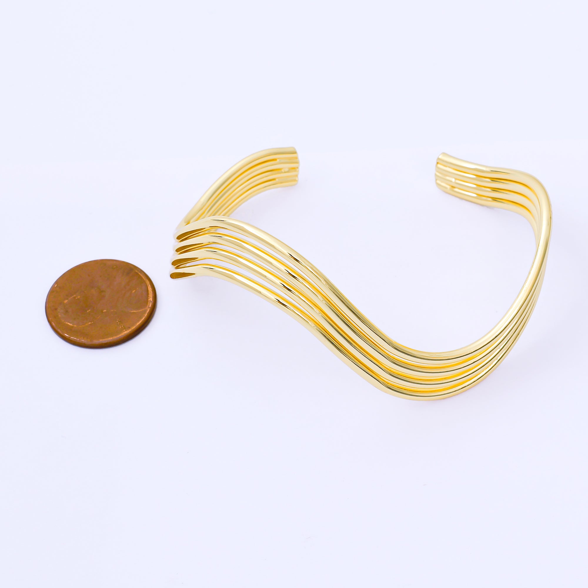 24K Gold Filled Four-Bands Wavy Lines Bangle Bracelet | WA1495