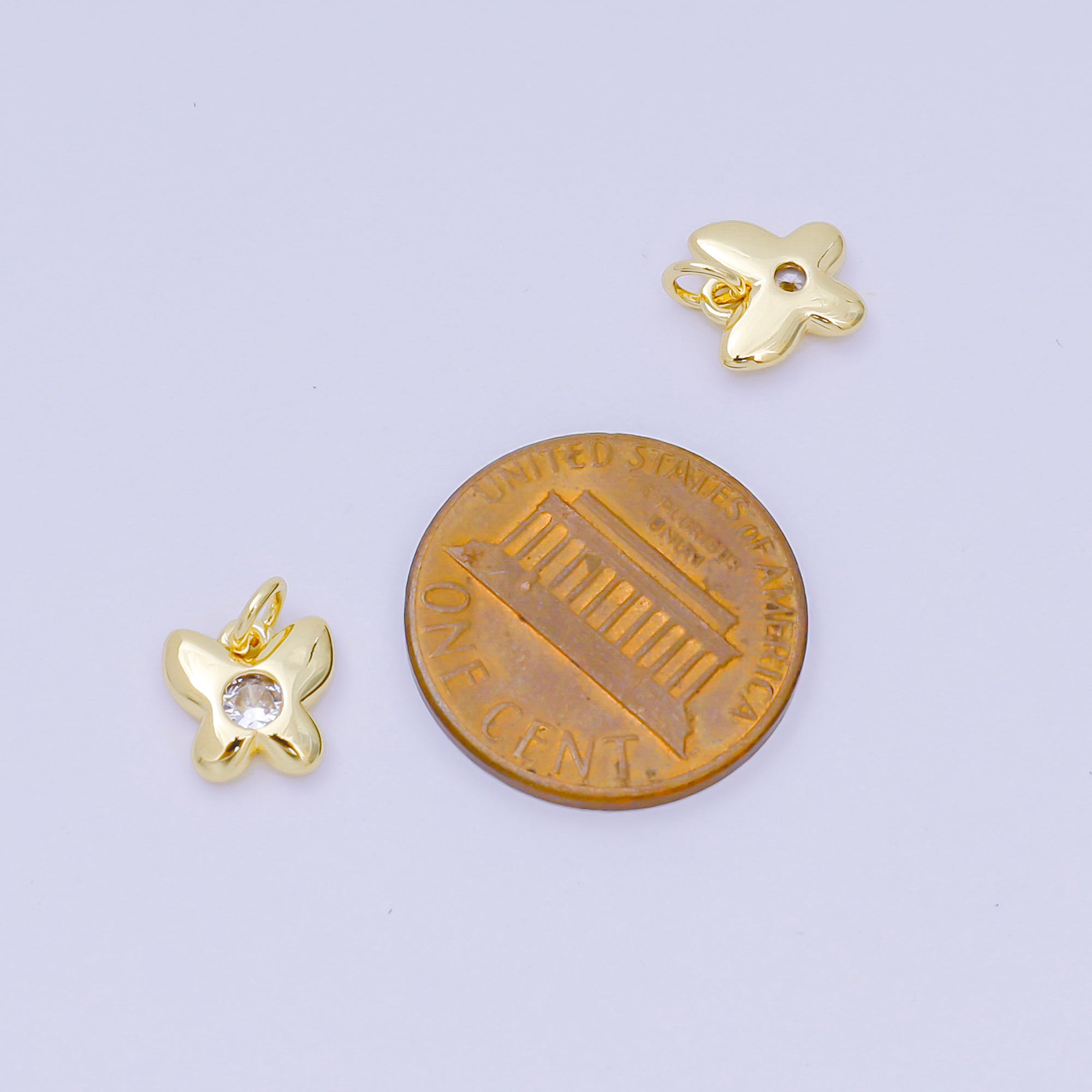 24K Gold Filled 8mm Round CZ Tiny Butterfly Mariposa Charm | M100