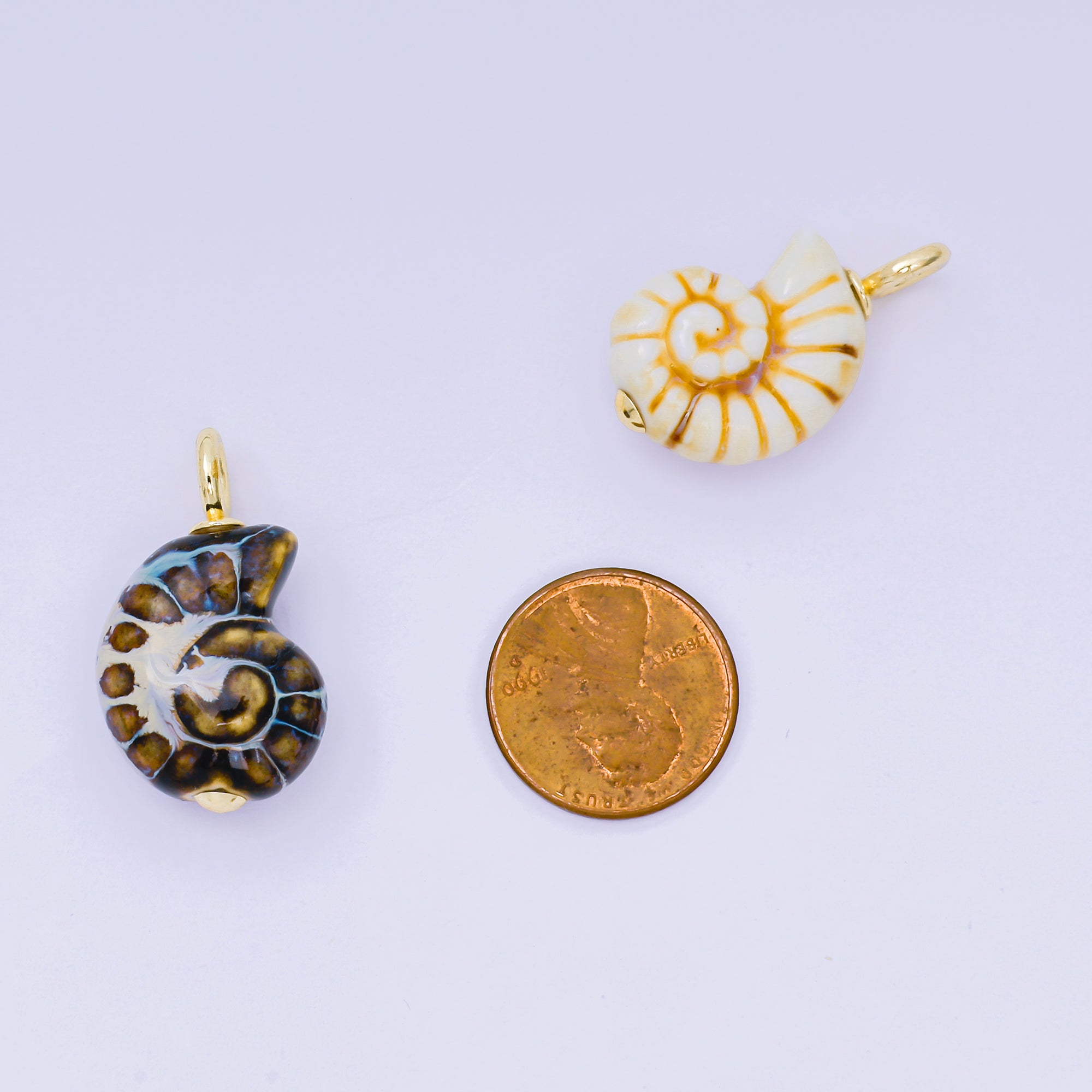 24K Gold Filled 29mm Brown, Blue, Black Ceramics Nautical Conch Shell Charm | AF1270 AF1271