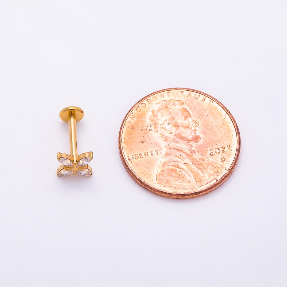 Titanium 5mm Marquise CZ Celestial Star Cartilage Piercing Flat Back Stud in Gold & Silver | BJ-00261 BJ-00262