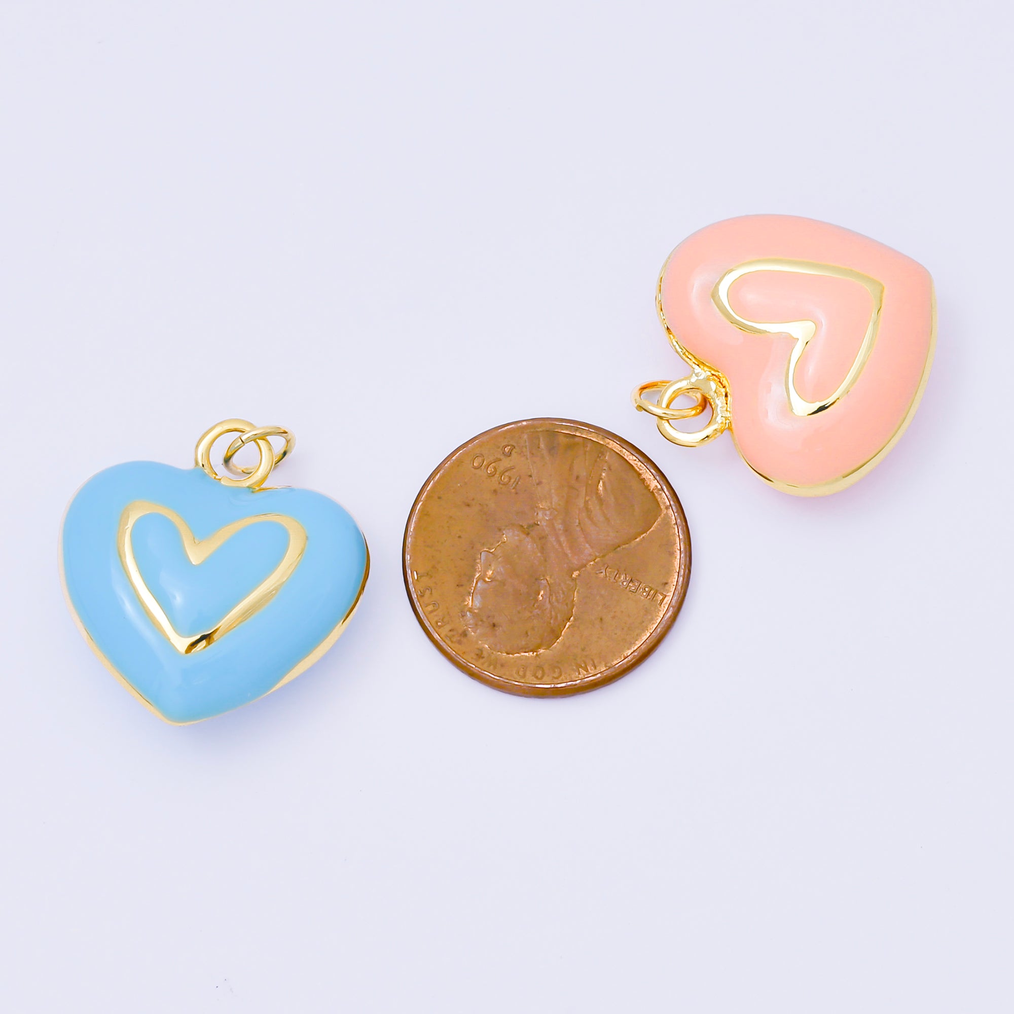 24K Gold Filled 21mm Pastel Color Enamel Heart Add-On Jewelry Charm | AC1621 - AC1623