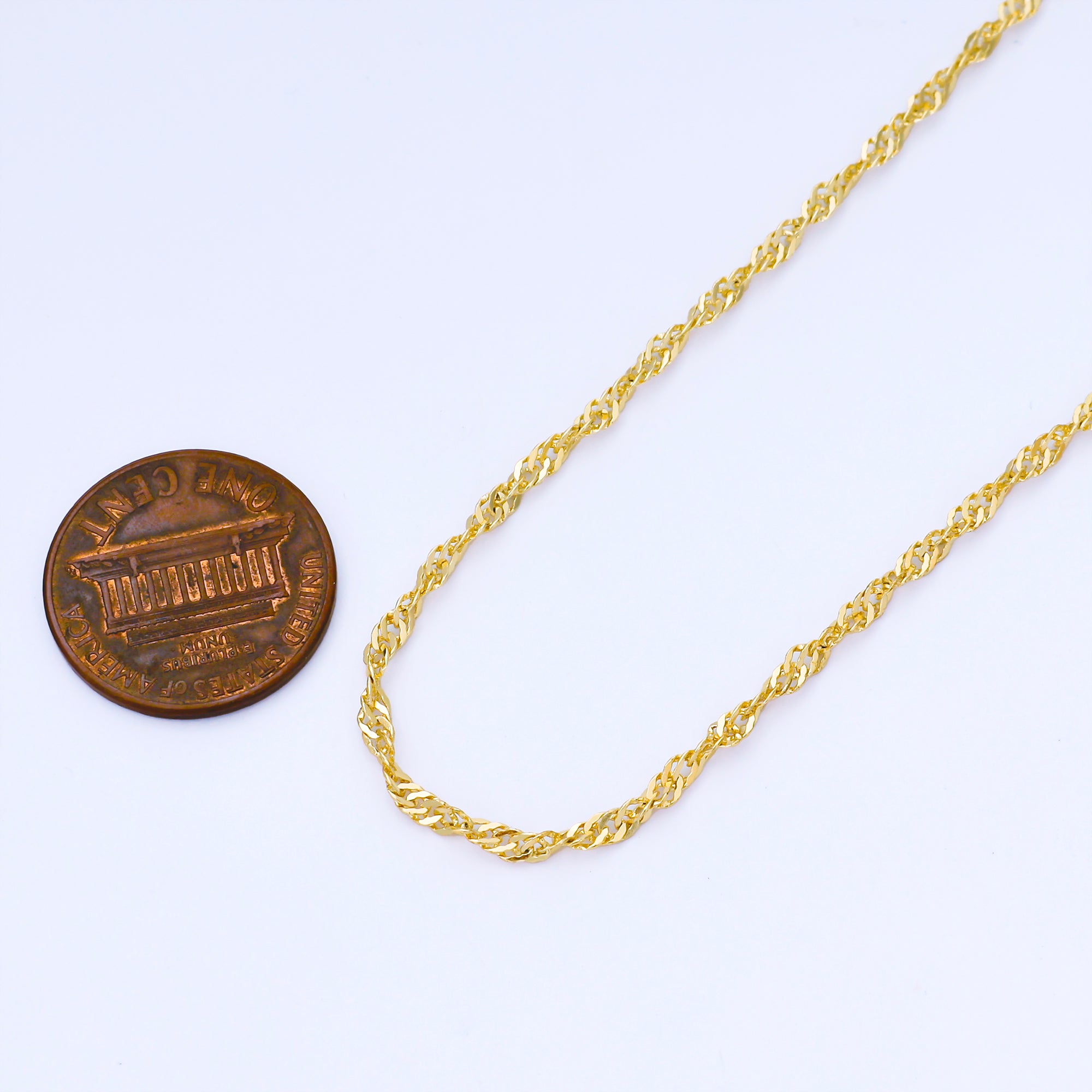 24K Gold Filled 2mm Minimalist Twisted Singapore Unfinished Chain by Yard | Roll-2005