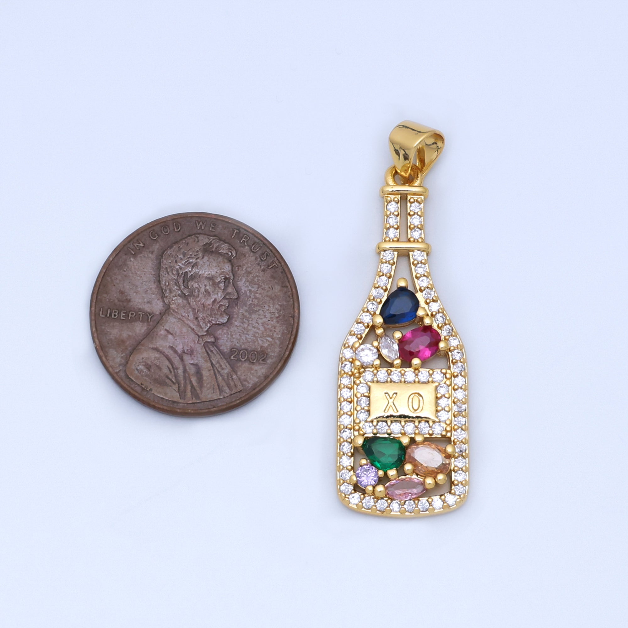 24K Gold Filled Multicolor CZ Micro Paved Wine Bottle Pendant | AA1478