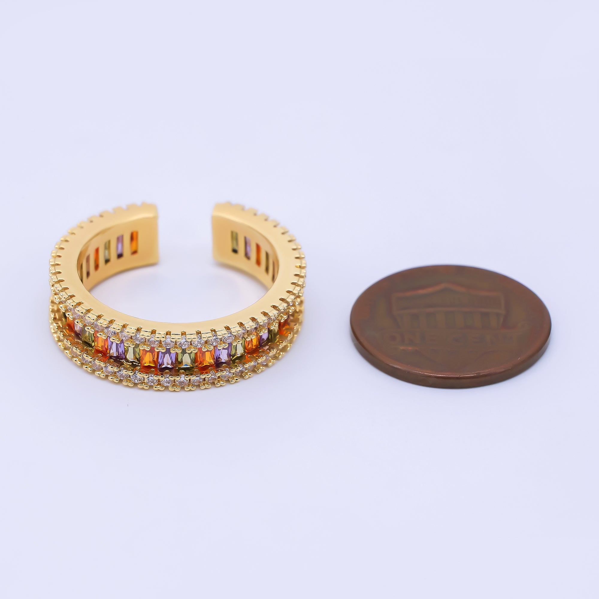 24K Gold Filled Birthstones & Micro Paved CZ Crown Adjustable Open Ring | O1031