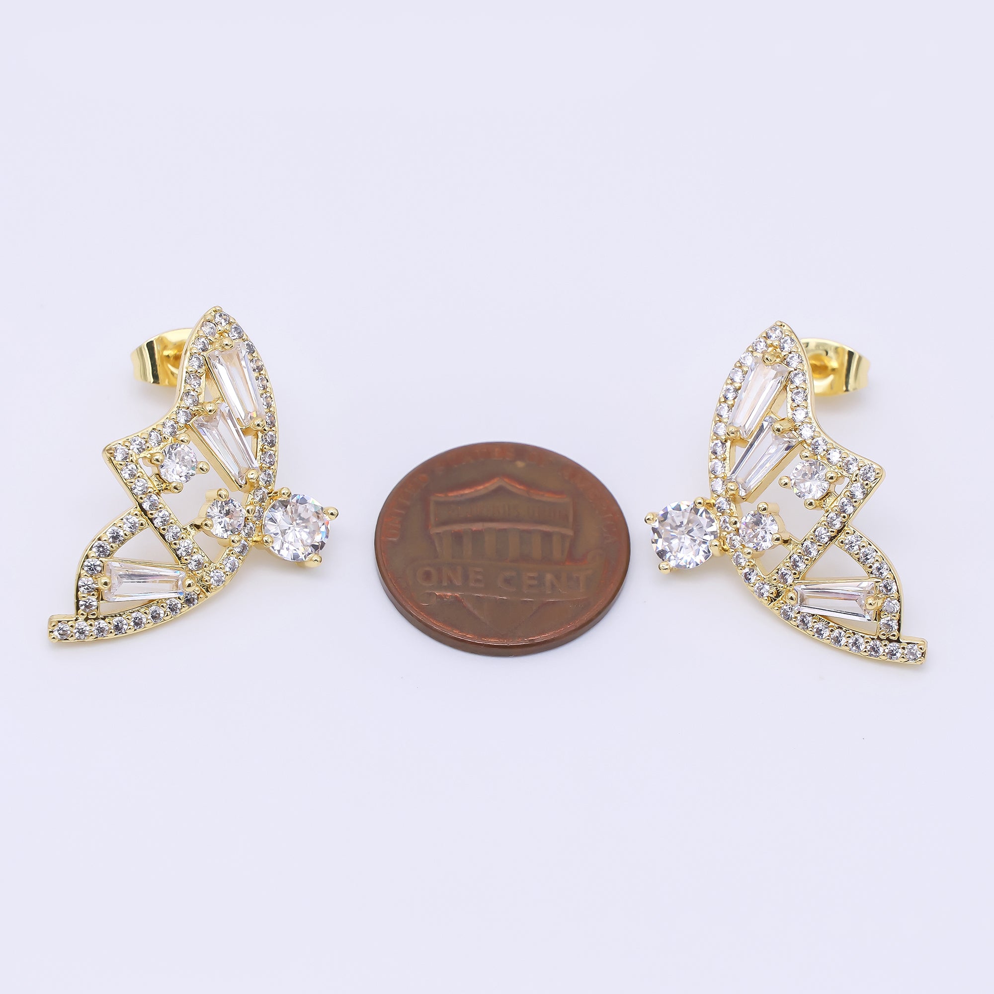 24K Gold Filled Clear CZ Cluster Micro Paved Butterfly Wings Set Stud Earrings | AI481