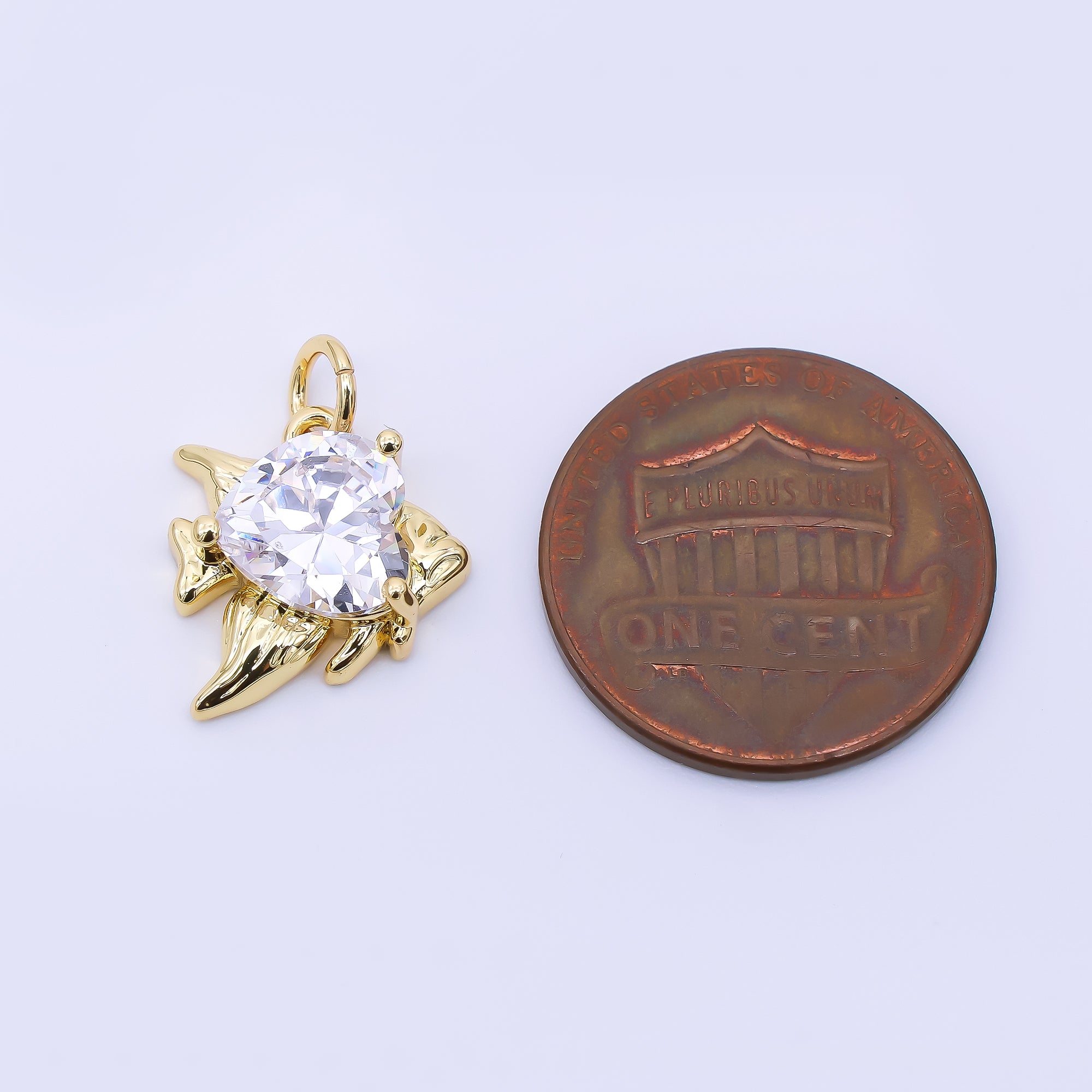 24K Gold Filled 13mm Heart-Shaped CZ Under the Sea Goldfin Fish Charm | AJ392
