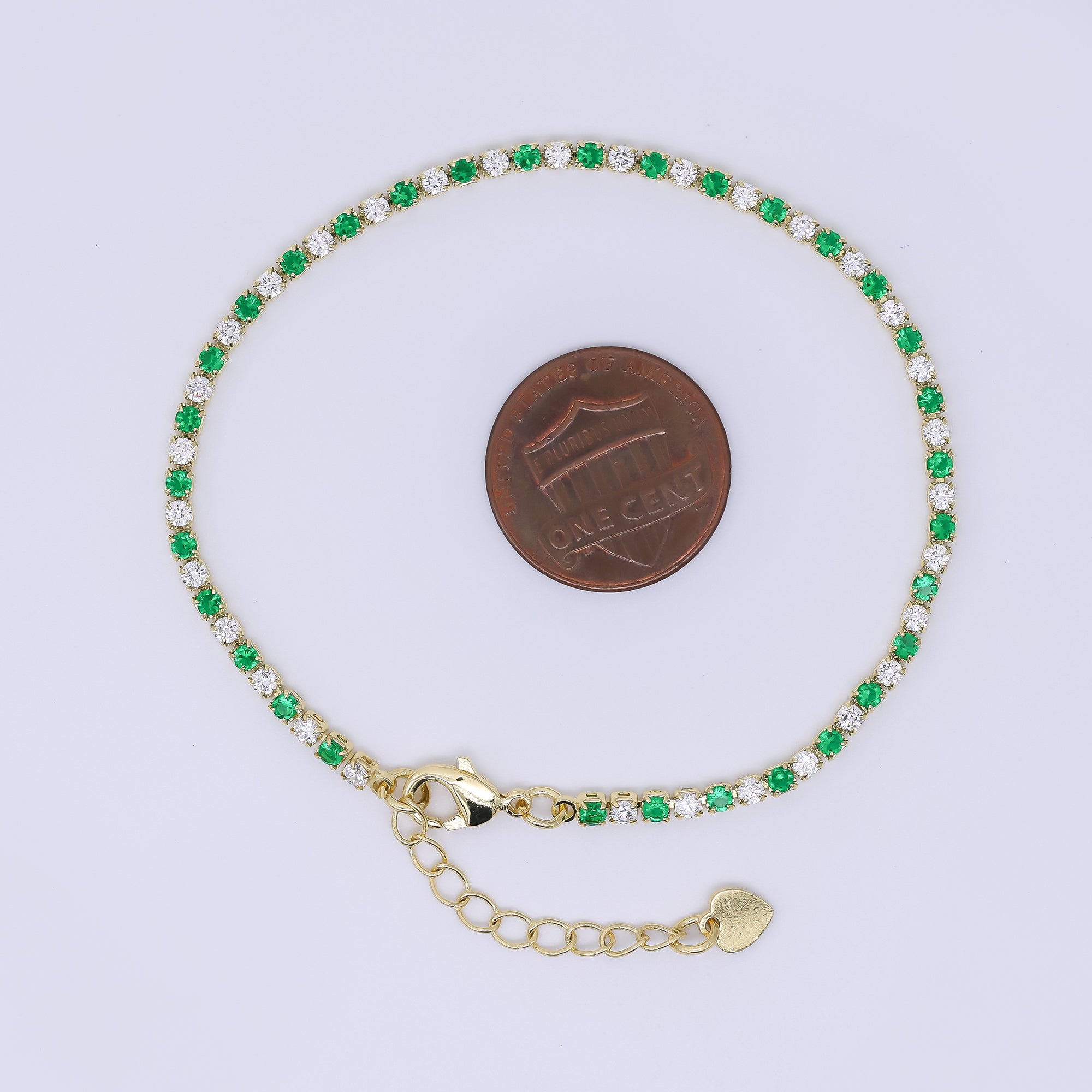 24K Gold Filled 2.2mm Green Round CZ Dual-Toned 7 Inches Tennis Bracelet with Extender | WA-2439