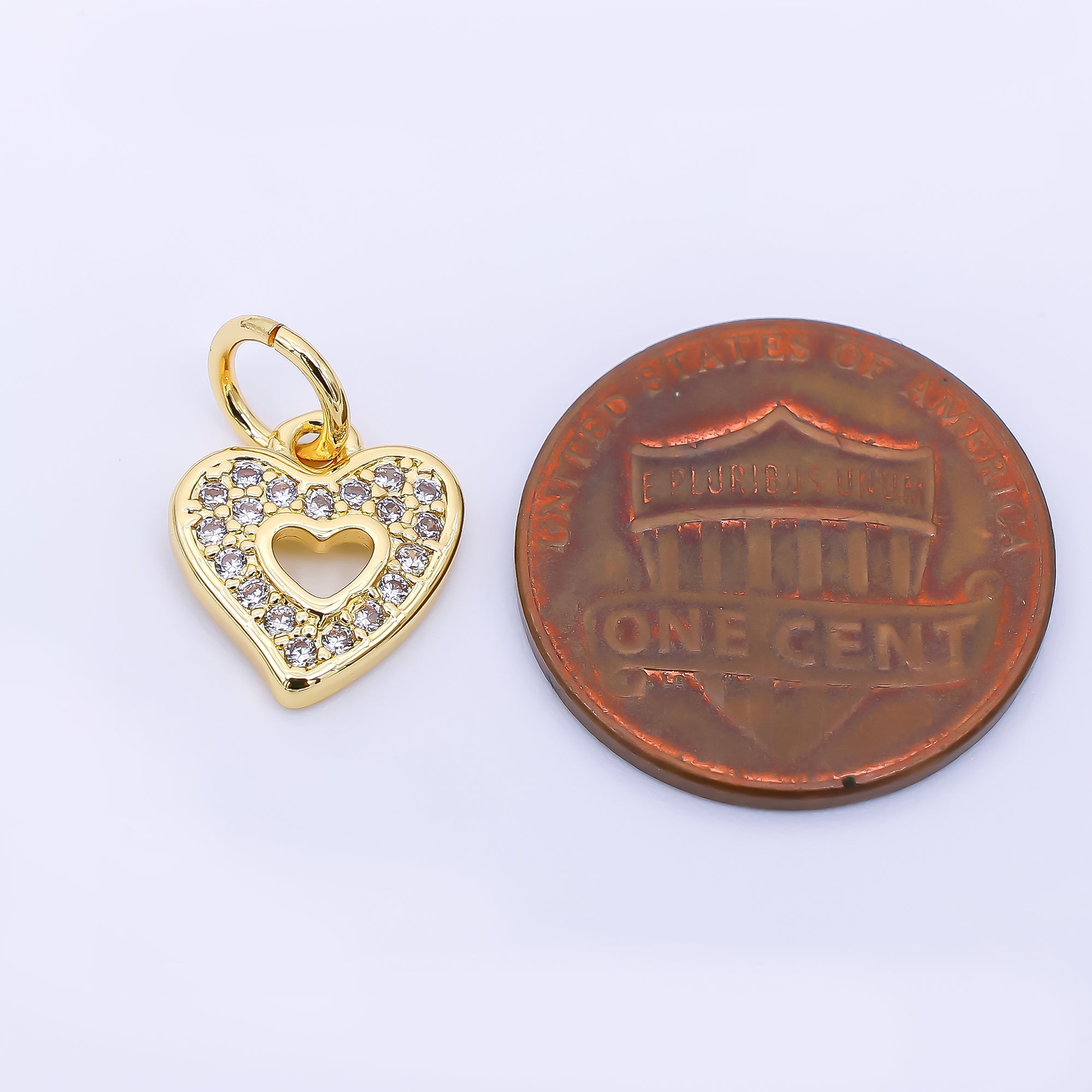 24K Gold Filled 11mm Micro Paved CZ Heart inside of Heart Charm | AH-560