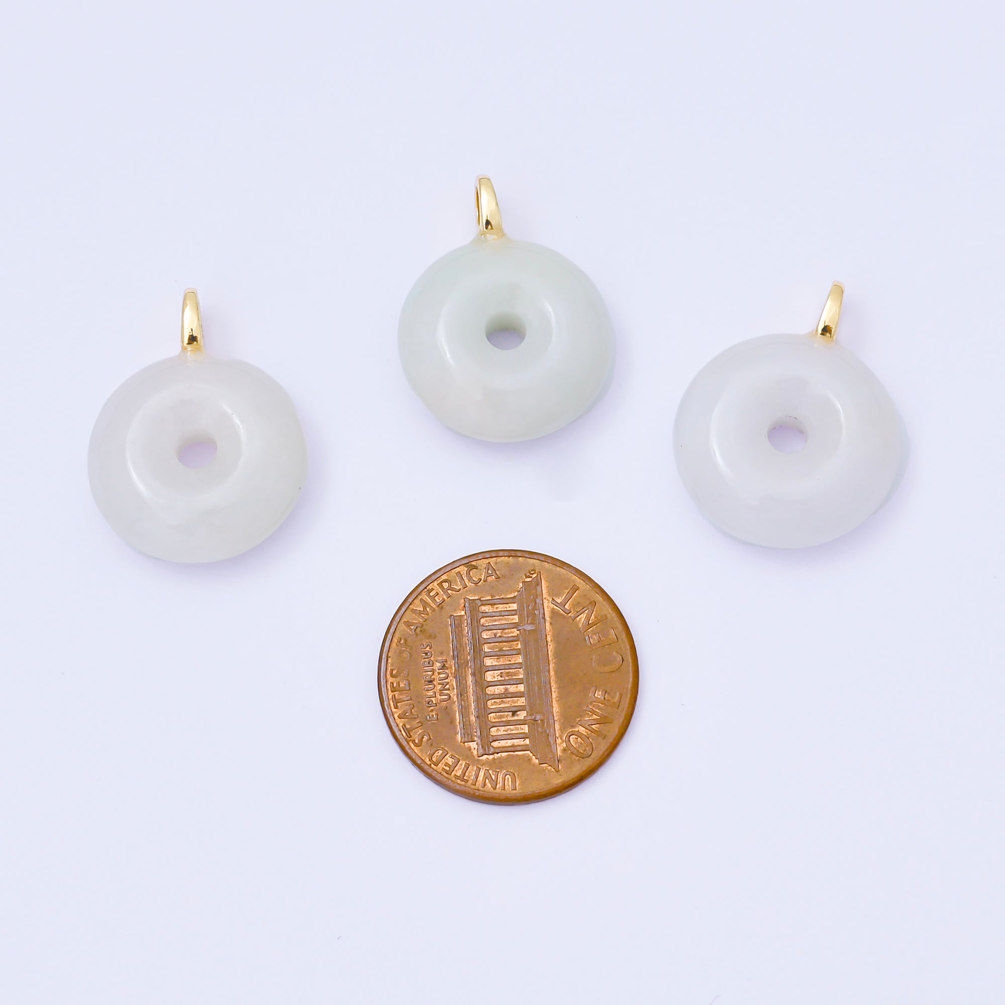 24K Gold Filled 21mm White Jade Round Donut Charm | M411