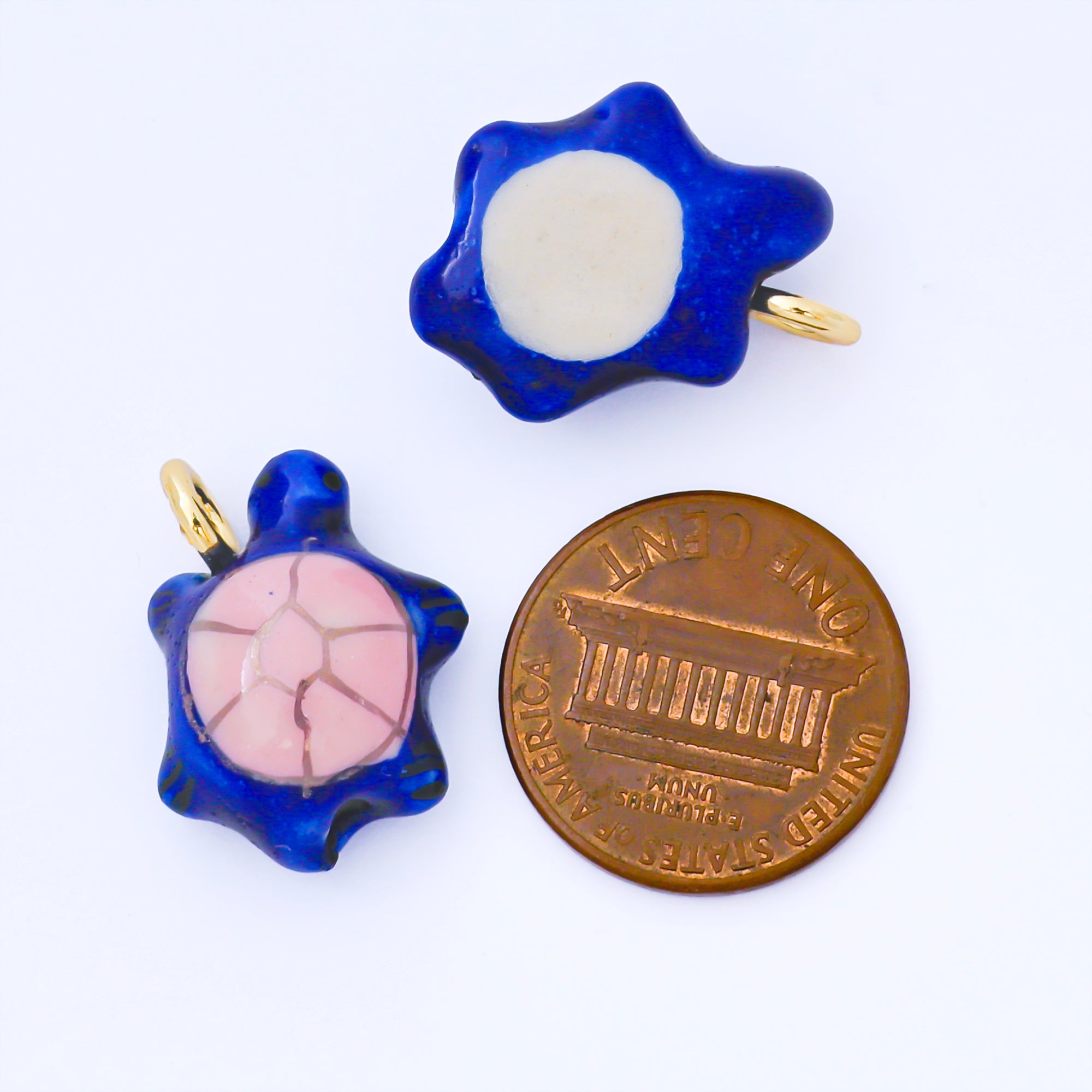 24K Gold Filled 21mm Handmade Ceramic Blue, Red, Pink Sea Turtle Animals Charm | AF1522 ~ AF1524