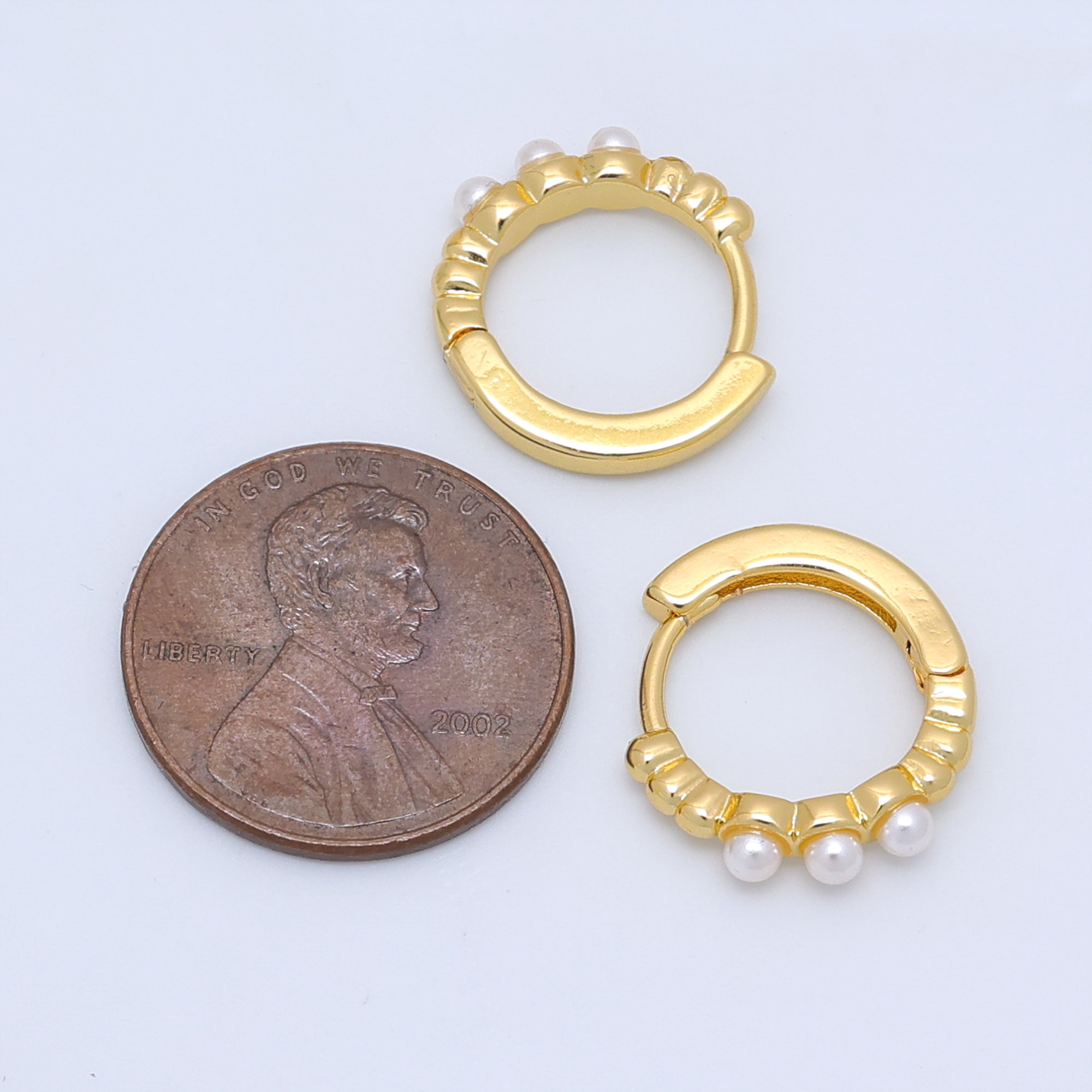 24K Gold Filled 14mm Shell Pearl Dotted Huggie Earrings in Gold & Silver | AB1080 AB1082