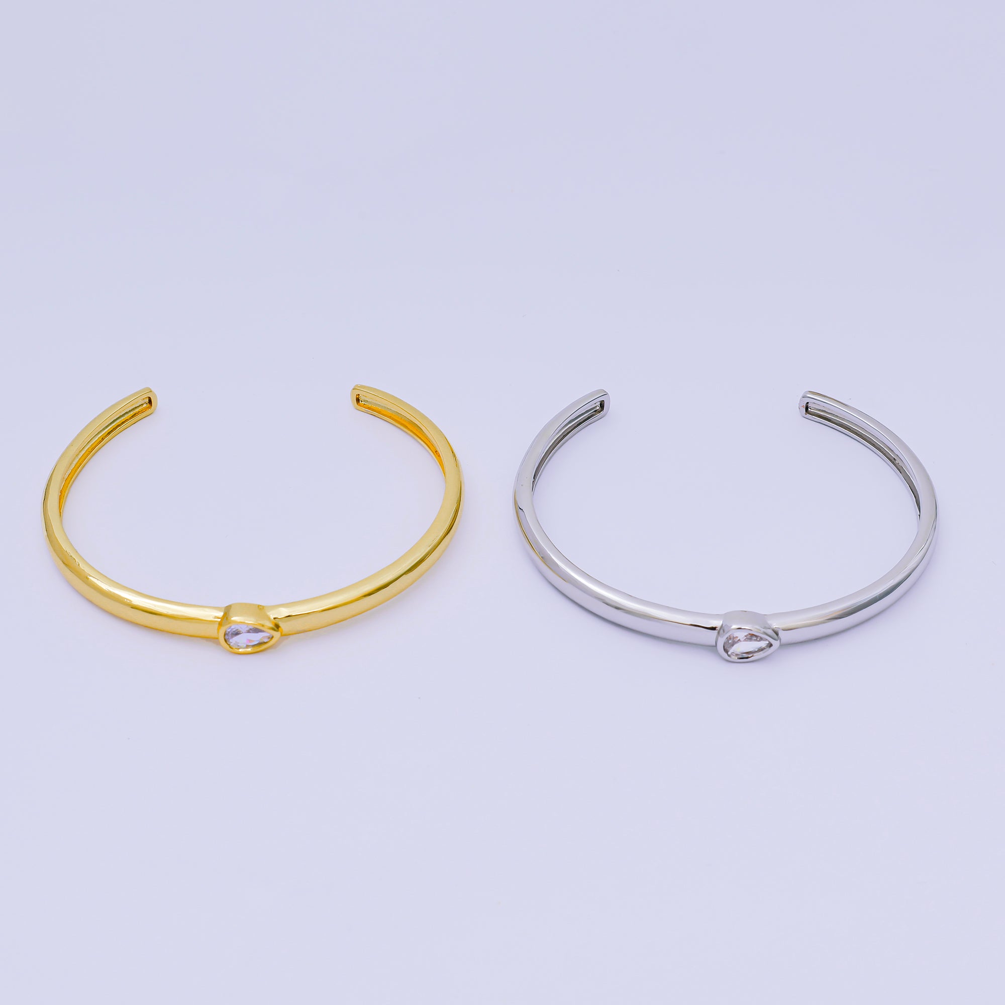 24K Gold Filled Pear CZ Minimalist Round Bracelet in Gold & Silver | WA-3095 - WA-3096