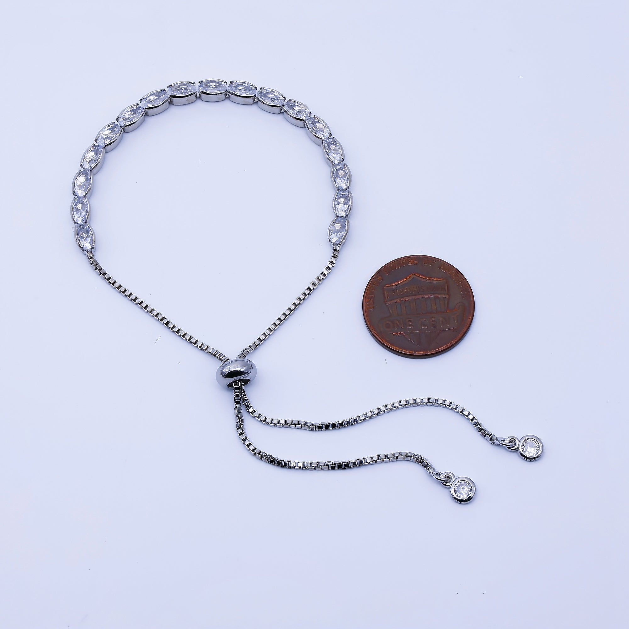 24K Gold Filled Oval CZ Tennis Chain Bolo Slide Adjustable Bracelet in Gold & Silver | WA-03902 WA-03903