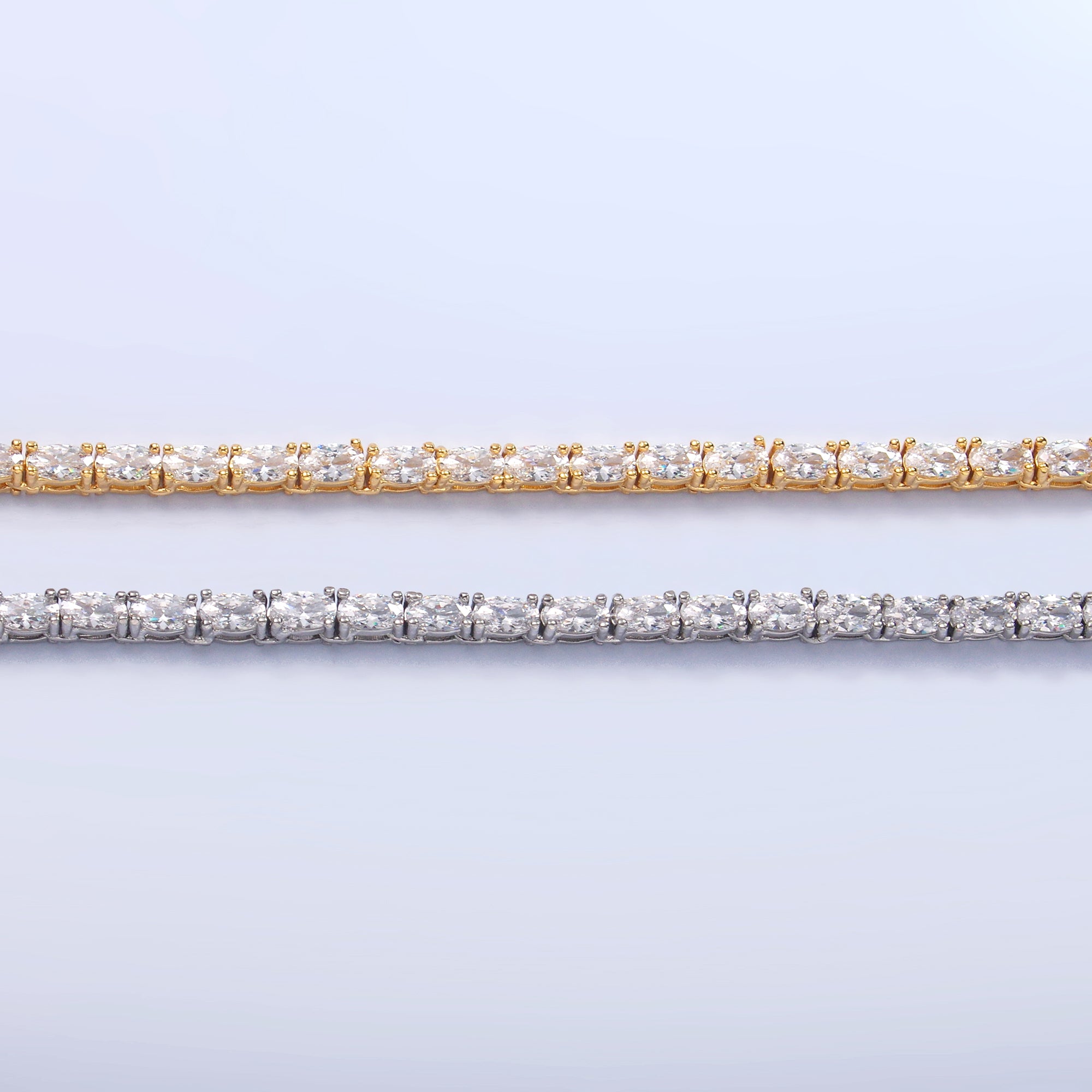 24K Gold Filled Clear Oval CZ Tennis Chain 16 Inch Necklace in Gold & Silver | WA-3023 WA-3024