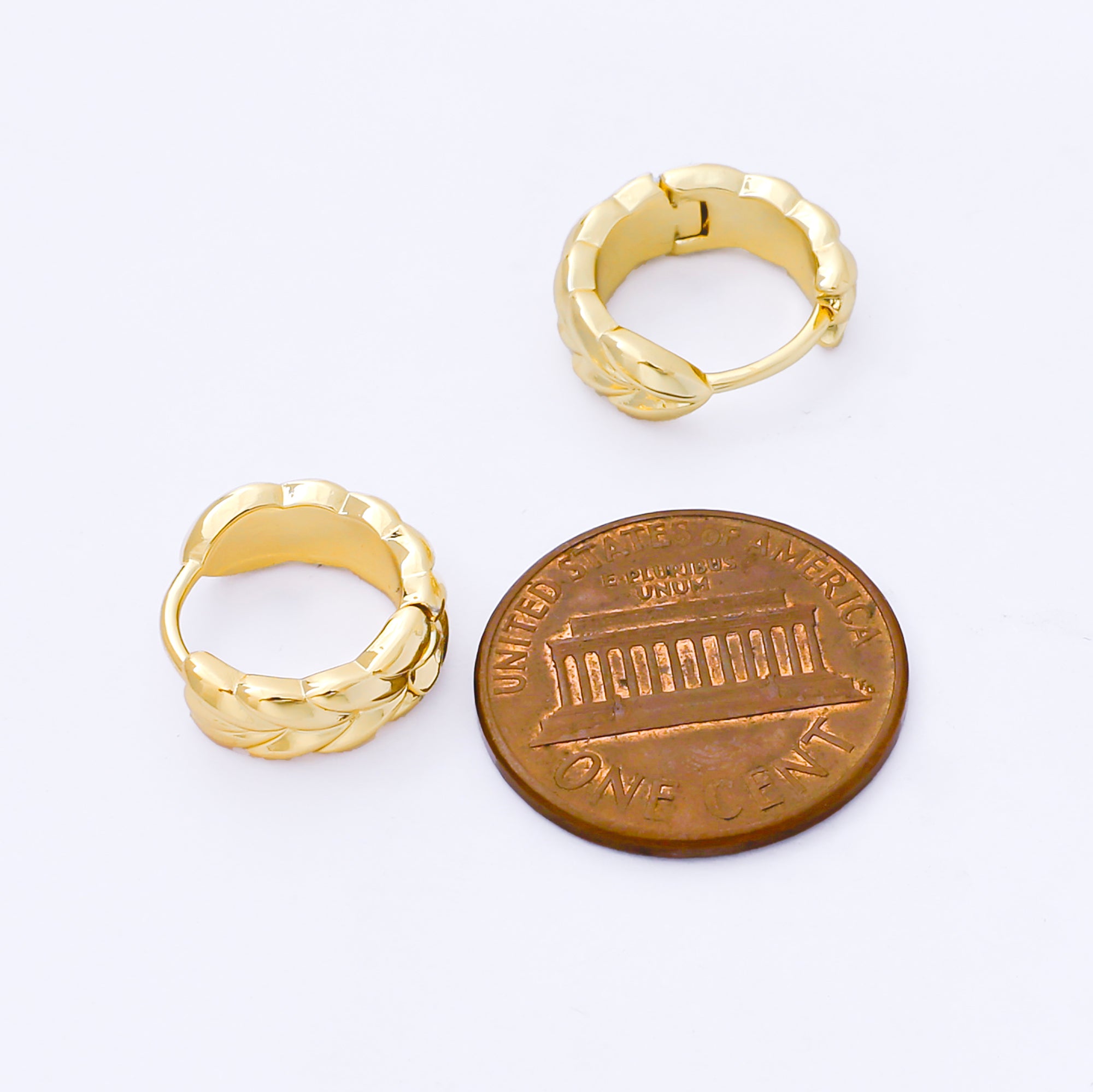 24K Gold Filled 12.5mm Rome Leaves Pattern Huggie Earrings in Gold & Silver | AB1615 AB1616