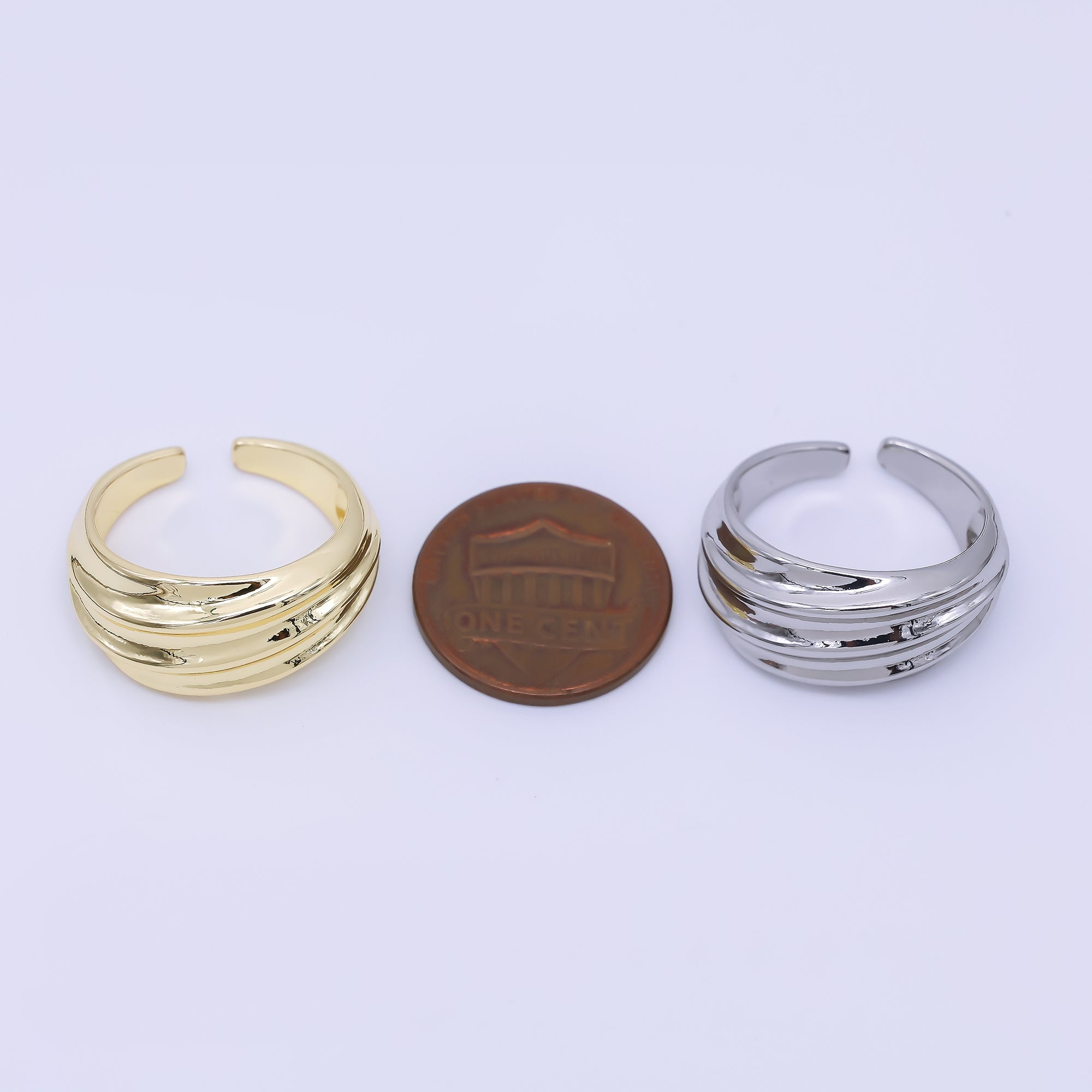 24K Gold Filled Stripes Textured Dome Ring in Gold & Silver | O1632 O1639
