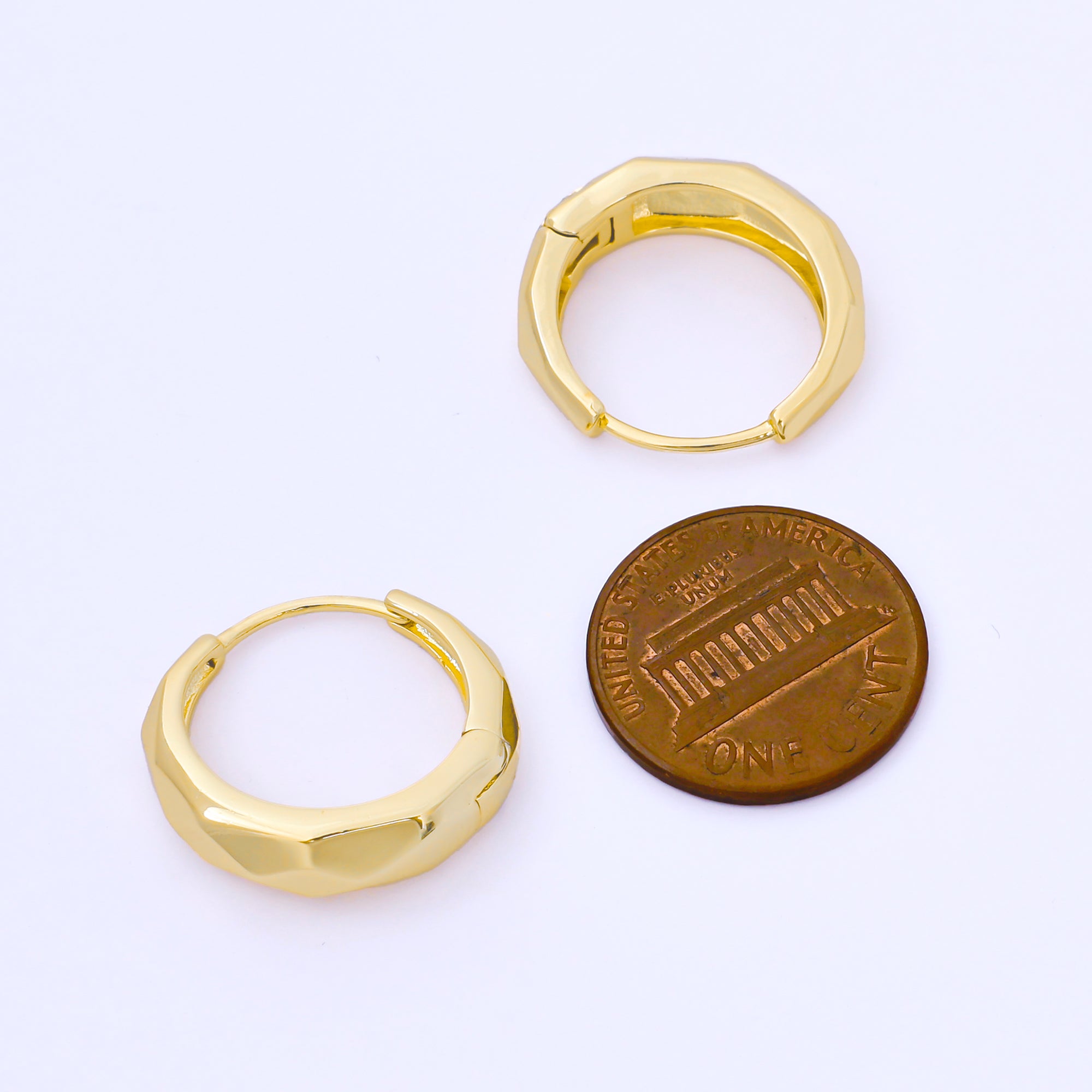 24K Gold Filled 19mm Hammered Textures Dainty Huggie Earrings in Gold & Silver | AB1630 AB1631