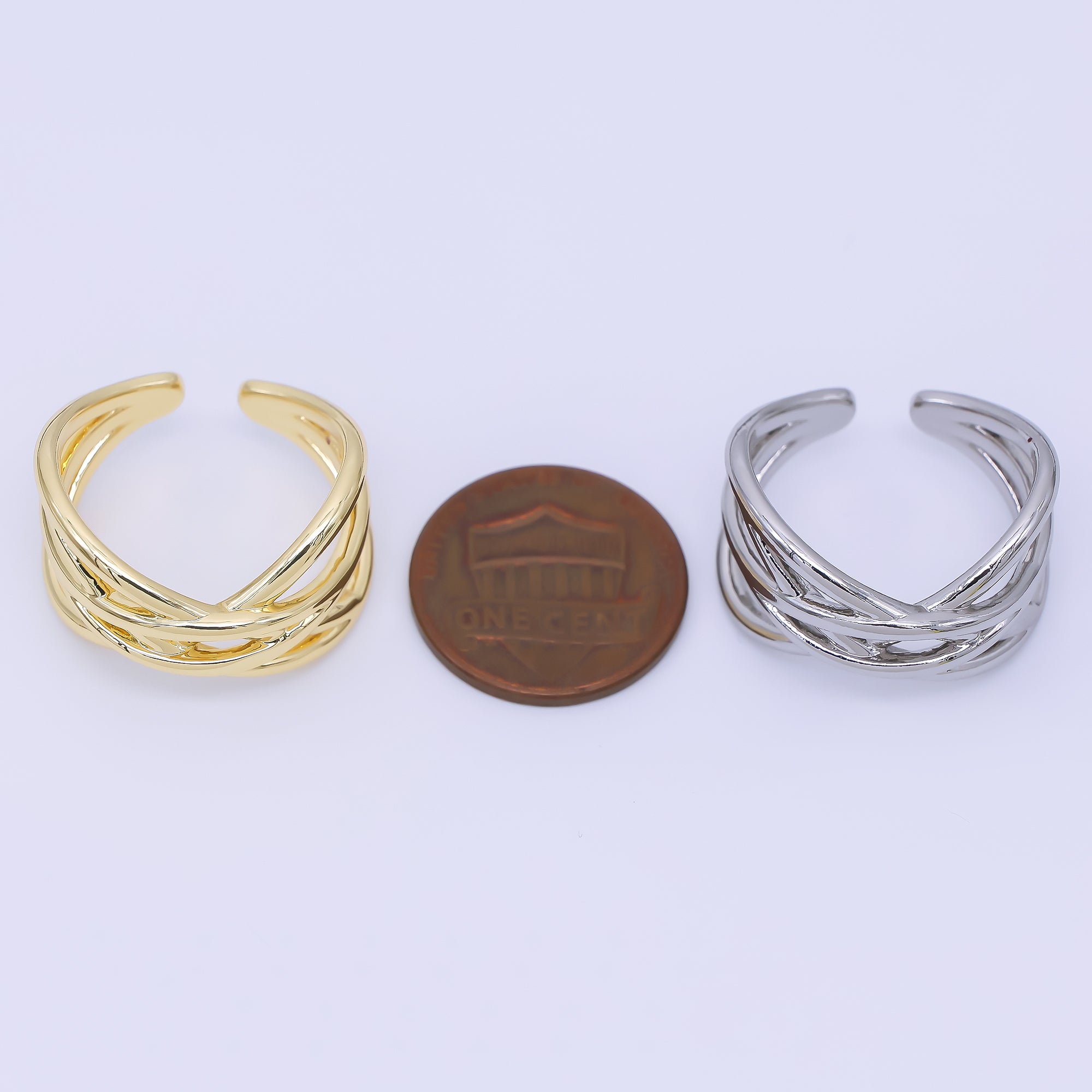 24K Gold Filled Intertwined Lines Crossing Ring in Gold & Silver | O1628 O1631