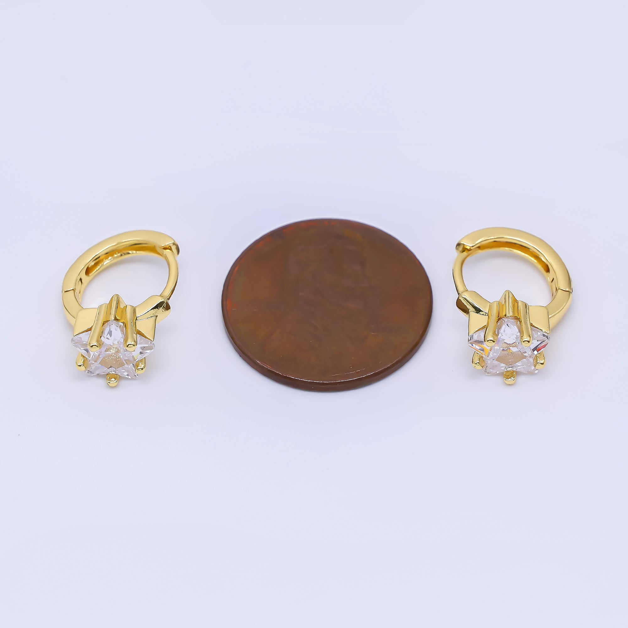 24K Gold Filled Clear & Pink CZ Star Huggie Hoops Earrings in Gold & Silver | AI-449 AI-450 AI-453 AI-454
