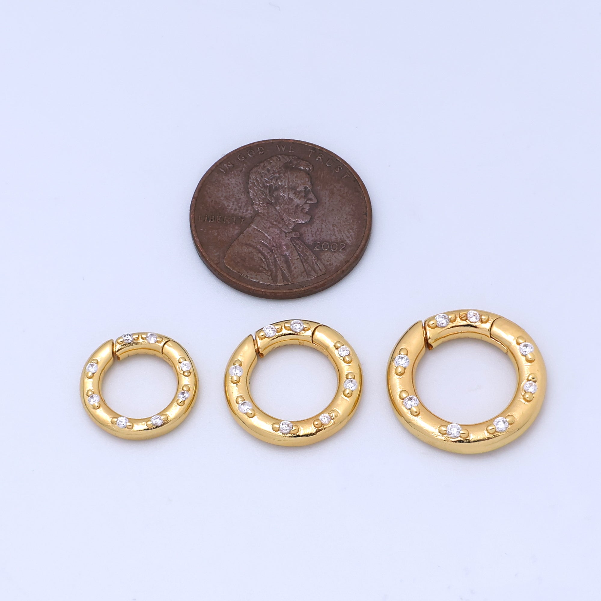 24K Gold Filled 12mm, 14mm, 16mm Clear CZ Dotted Round Push Gate Findings in Gold & Silver | Z1051 - Z1053