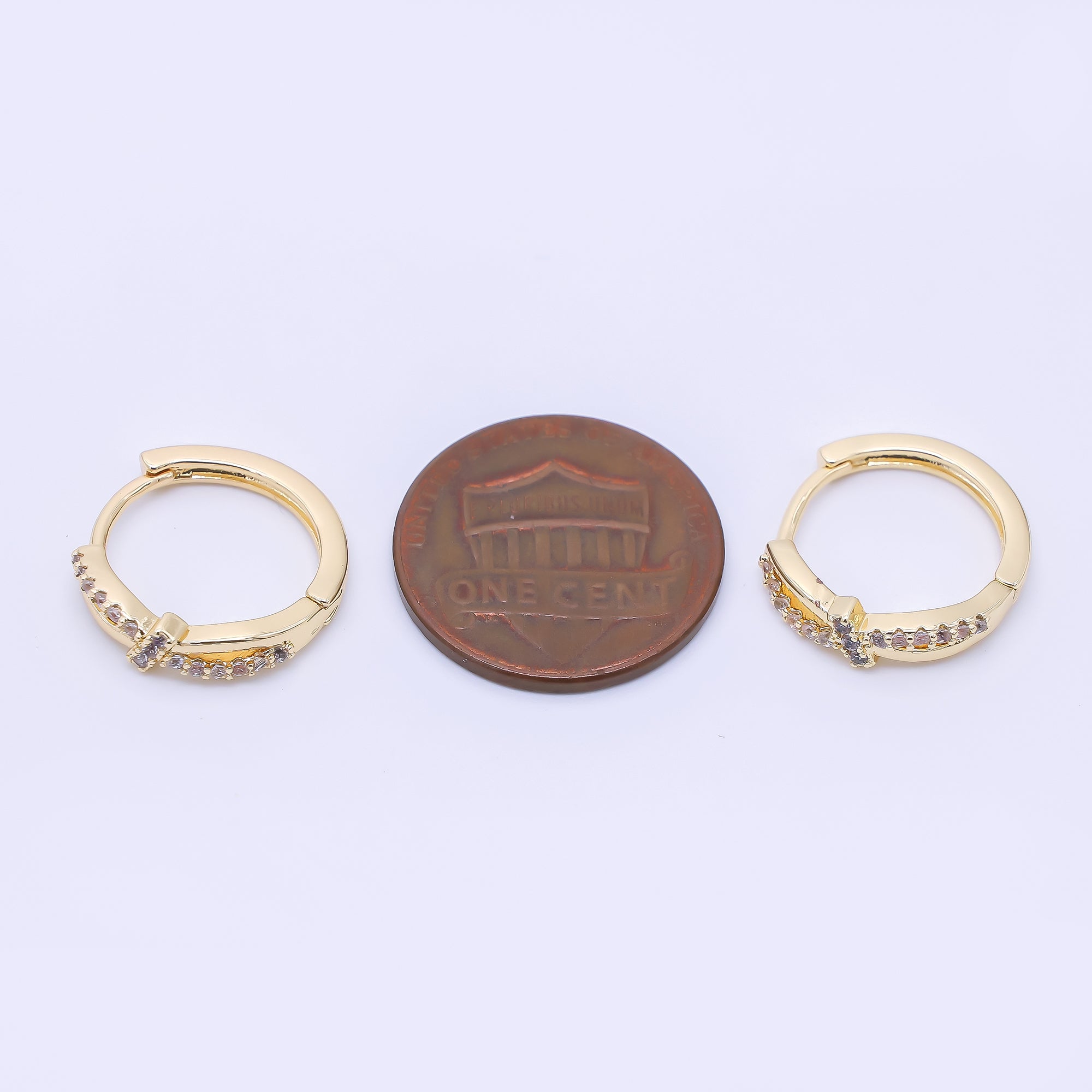 24K Gold Filled Micro Paved CZ Cluster Bow Lever Back Hoops Earrings in Gold & Silver | AB1601 AB1602