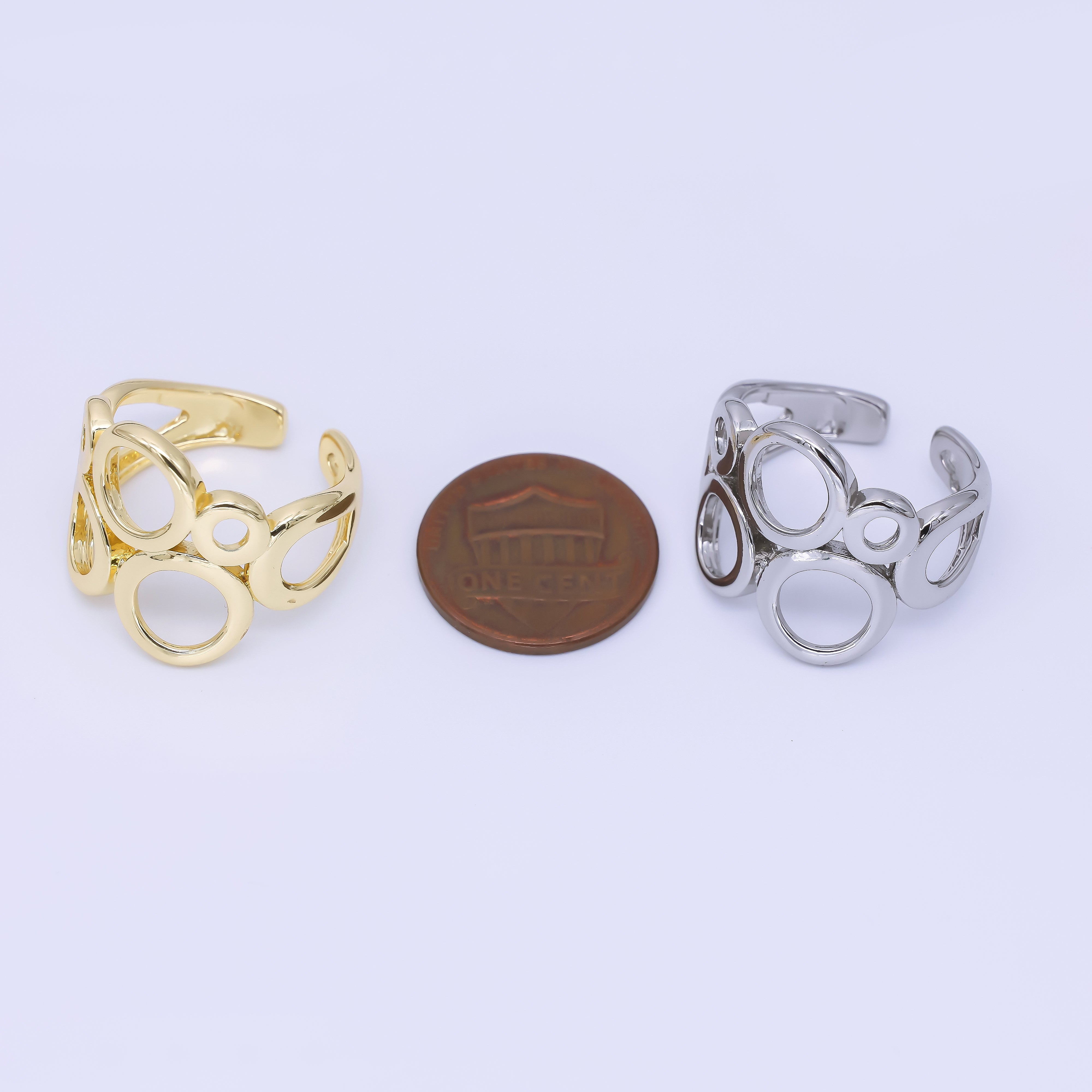 24K Gold Filled Geometrical Hollow Round Set Ring in Gold & Silver | O1641 O1642