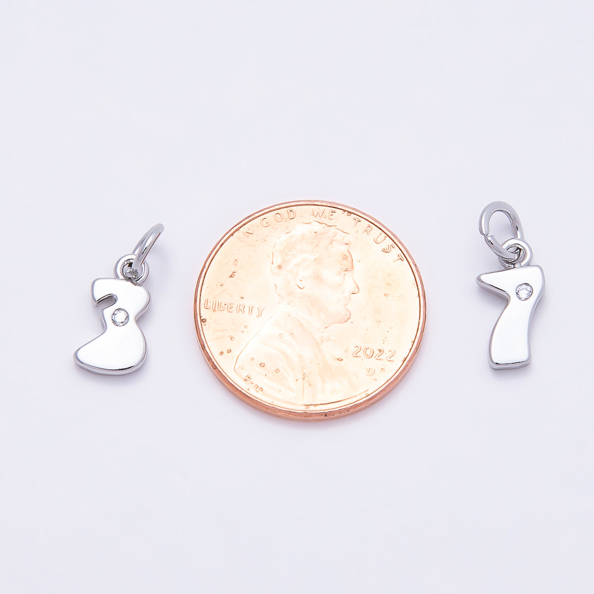 Rhodium Plated 10mm Clear CZ Geometric Number Numerology Charm | Charms-00898 ~ Charms-00907